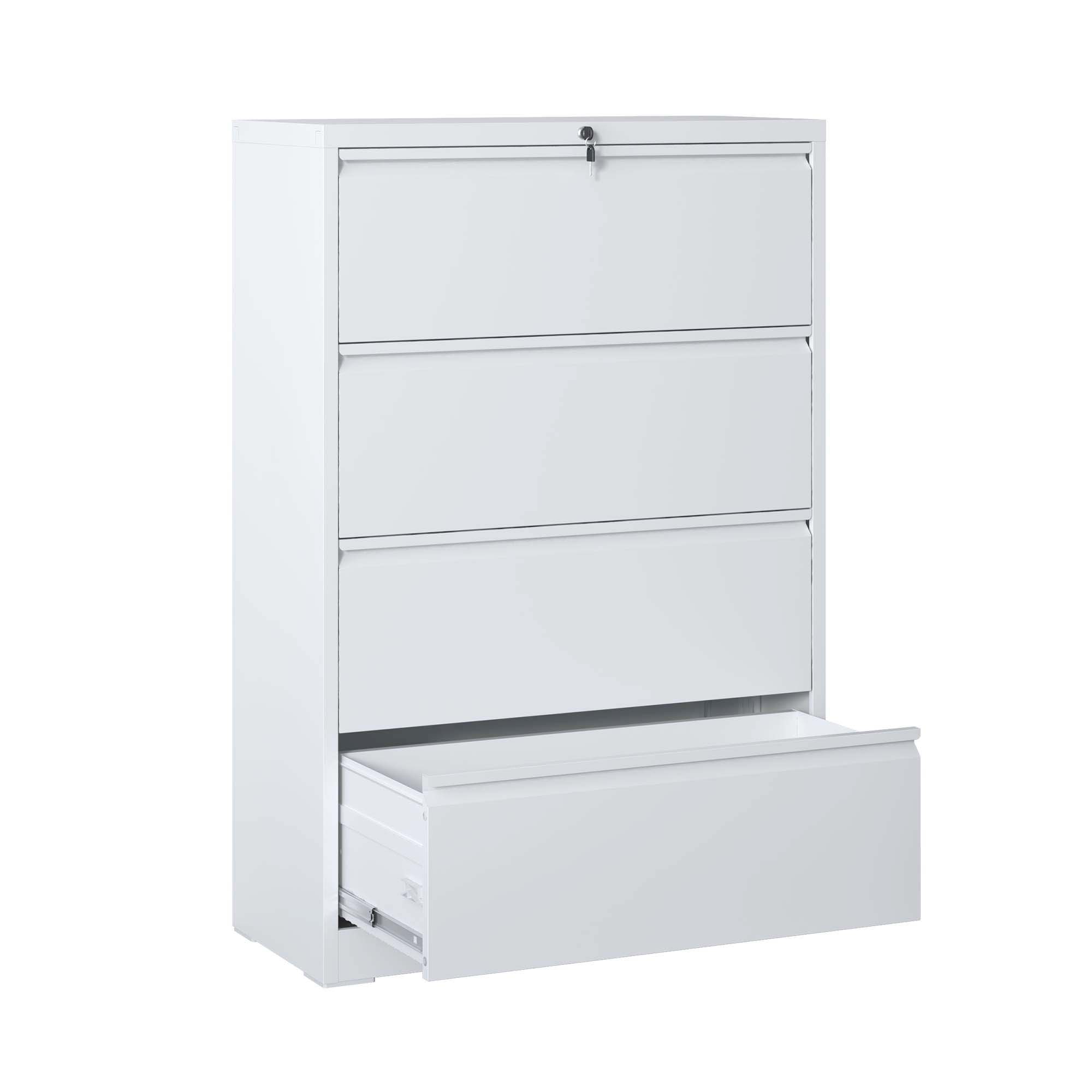 Lateral File Cabinet 4 Drawer, Black/White Filing Cabinet with Lock, Lockable File Cabinet for Home Office, Locking Metal File Cabinet for Legal/Letter/A4/F4 Size