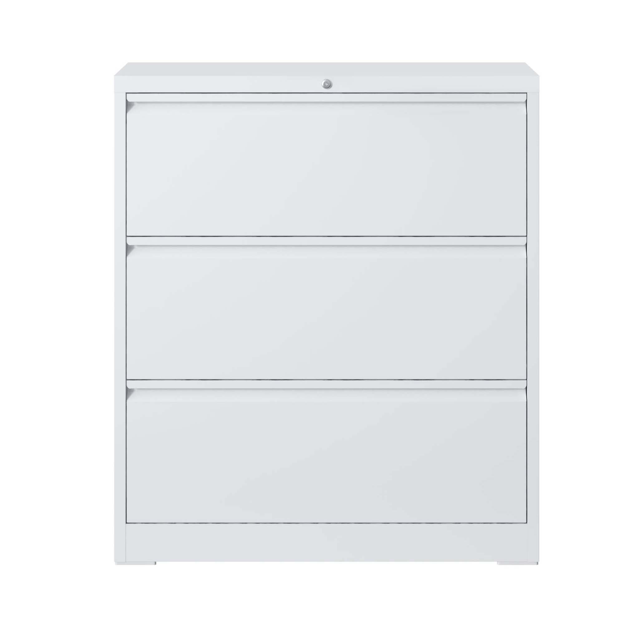Lateral File Cabinet 3 Drawer, White Filing Cabinet with Lock, Lockable File Cabinet for Home Office, Locking Metal File Cabinet for Legal/Letter/A4/F4 Size
