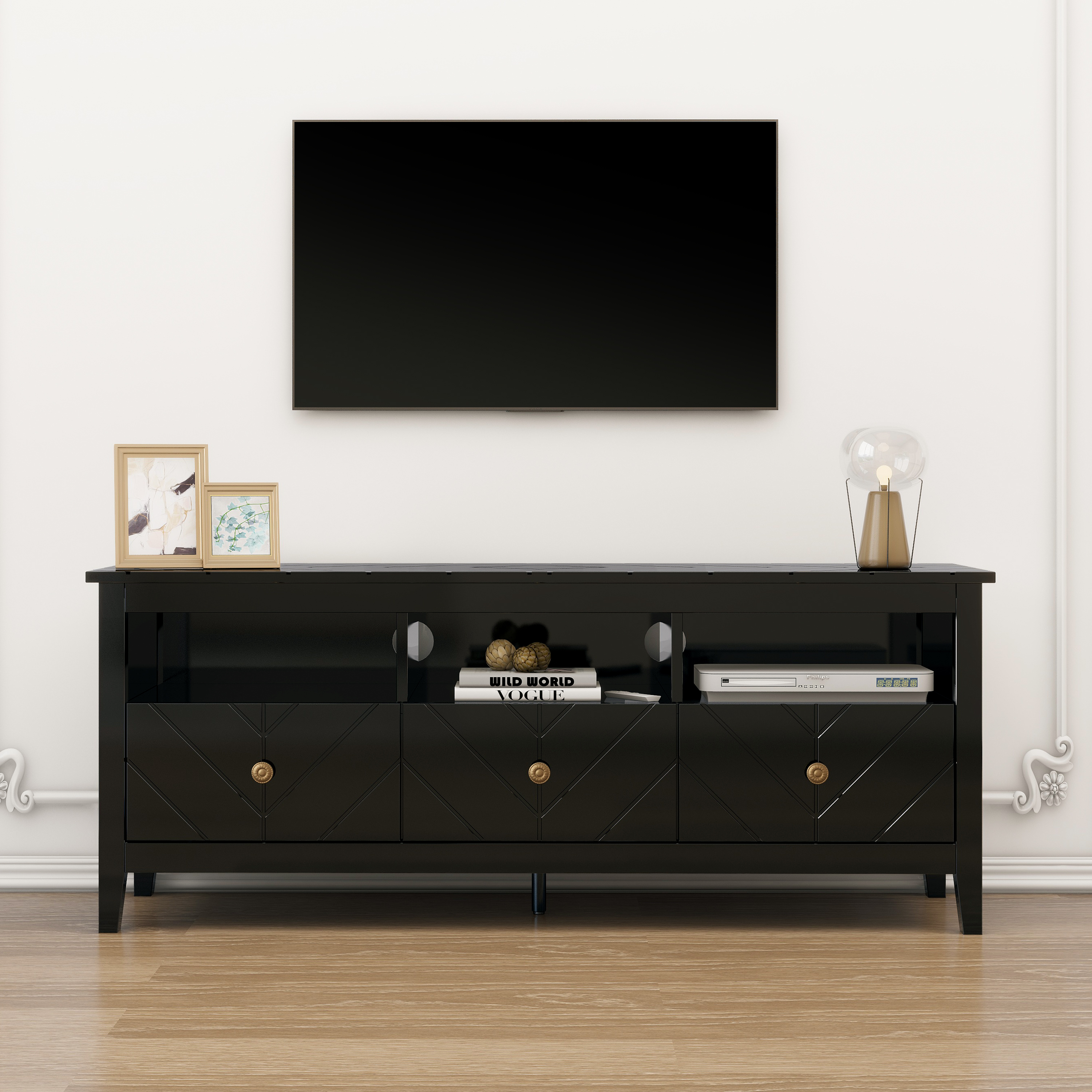 3 drawer TV stand,mid-Century Modern Style,Entertainment Center with Storage, Media Console for Living Room 