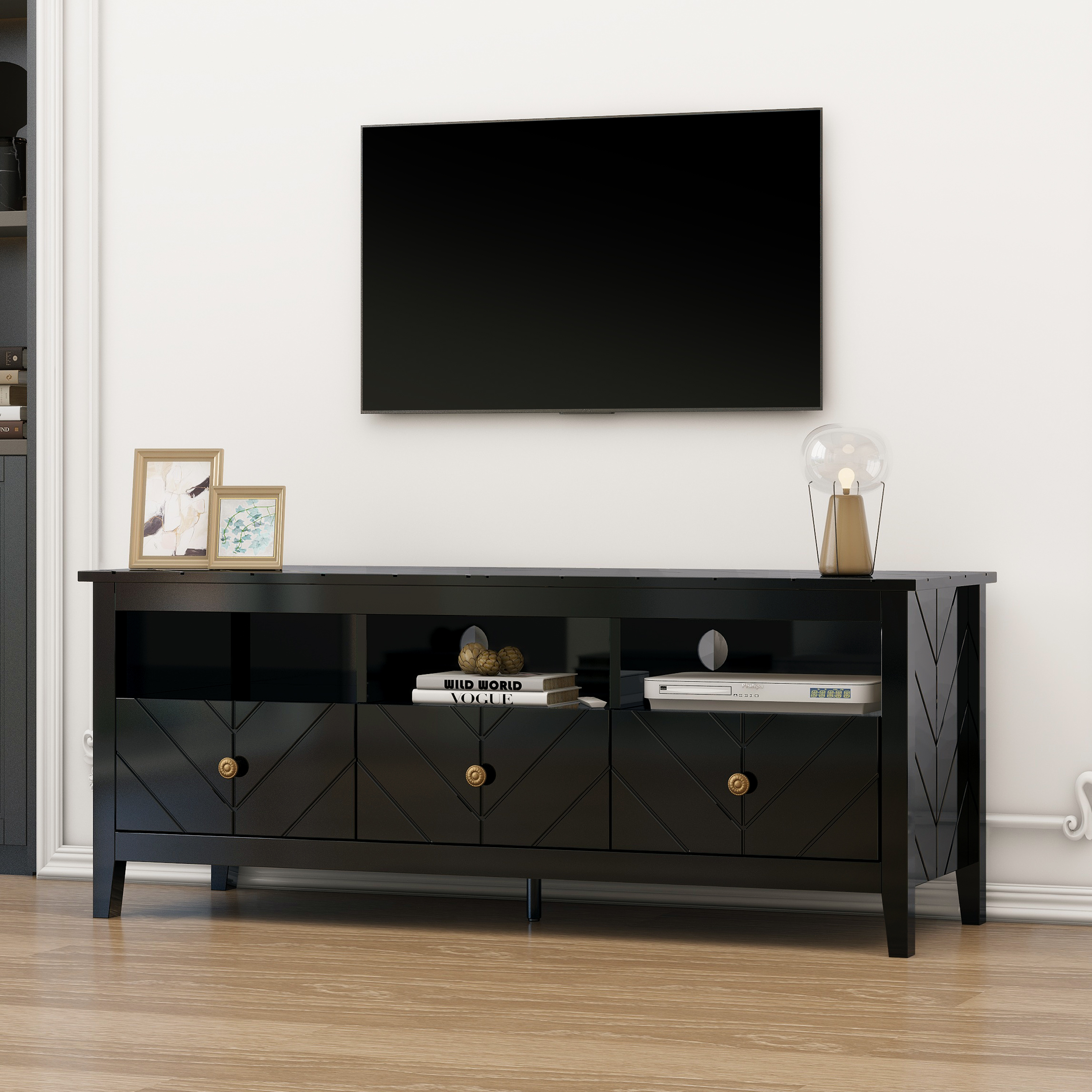 3 drawer TV stand,mid-Century Modern Style,Entertainment Center with Storage, Media Console for Living Room 