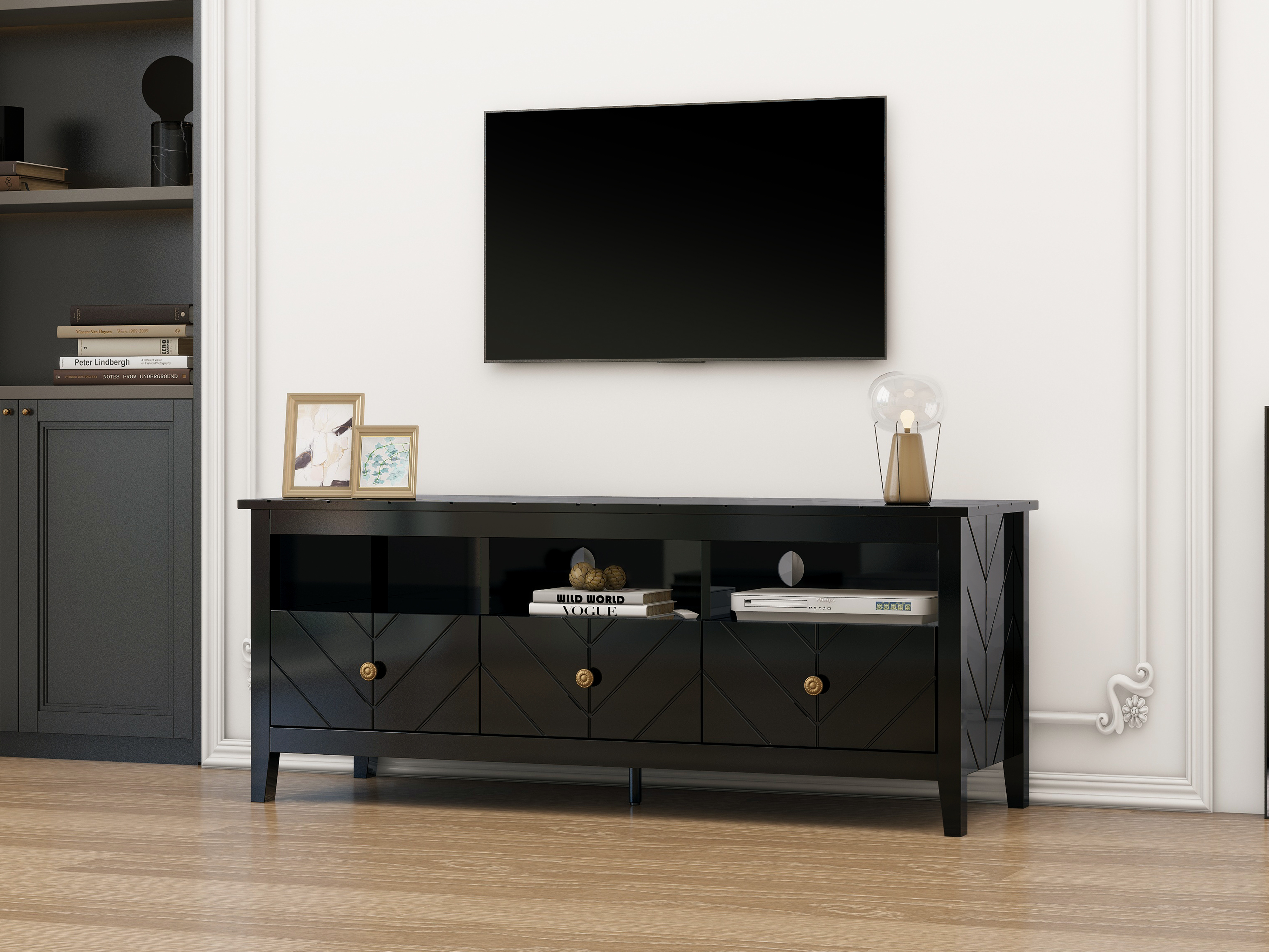 3 drawer TV stand,mid-Century Modern Style,Entertainment Center with Storage, Media Console for Living Room 