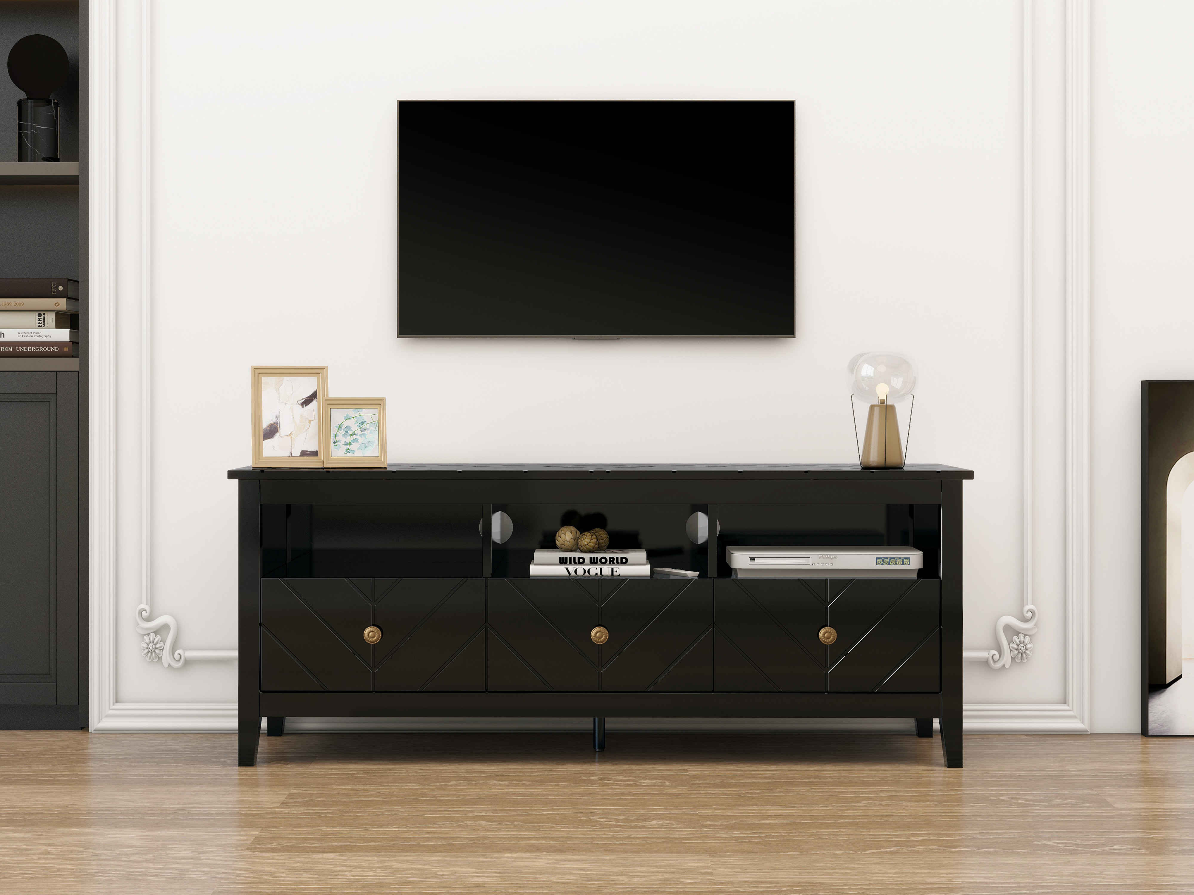 3 drawer TV stand,mid-Century Modern Style,Entertainment Center with Storage, Media Console for Living Room 