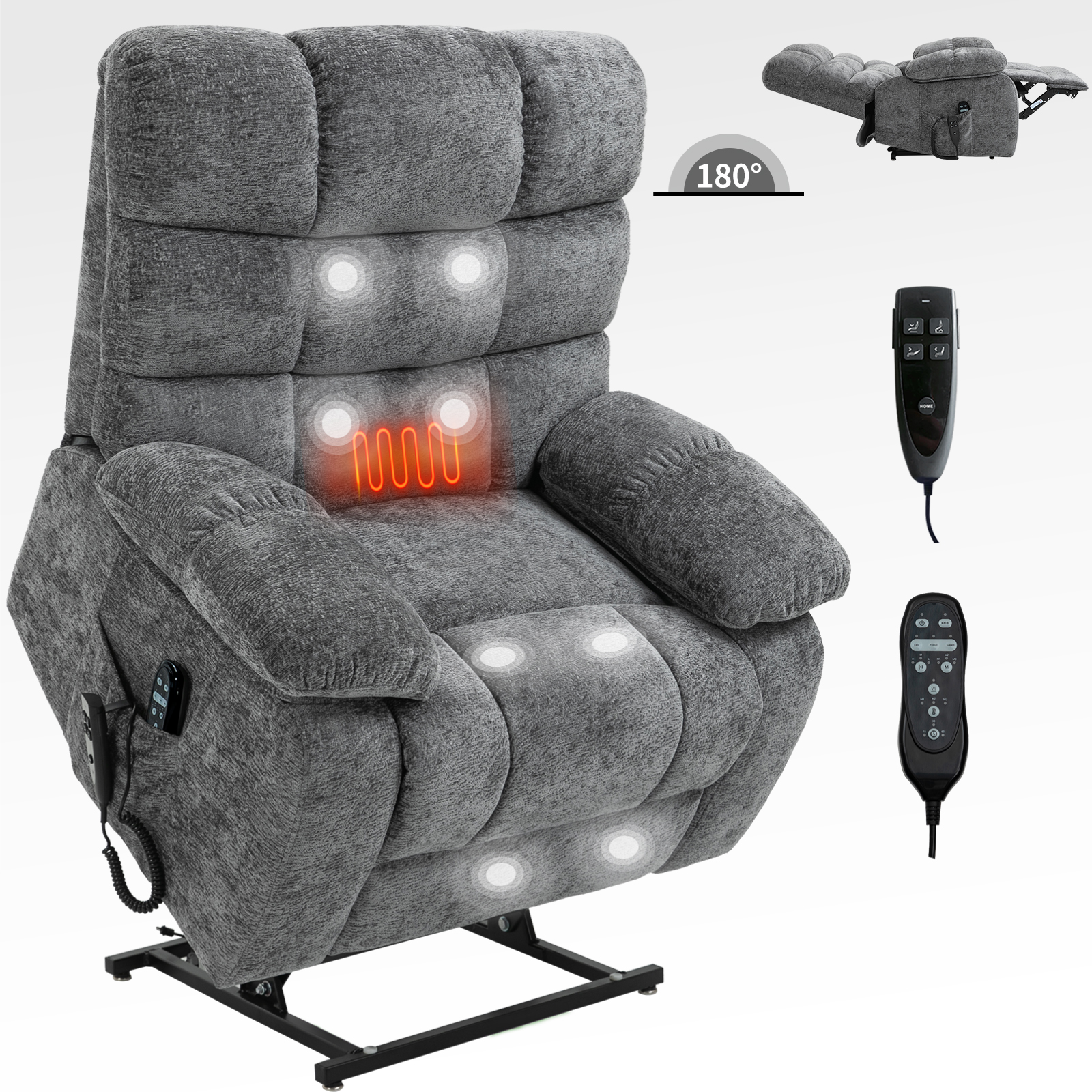 Lift Recliner Chair Heat Massage Dual Motor Infinite Position Up to 350 LBS Large Electric Power Lift Recliners with Power-Remote, Medium-firm and Heavy duty, Blue/Grey