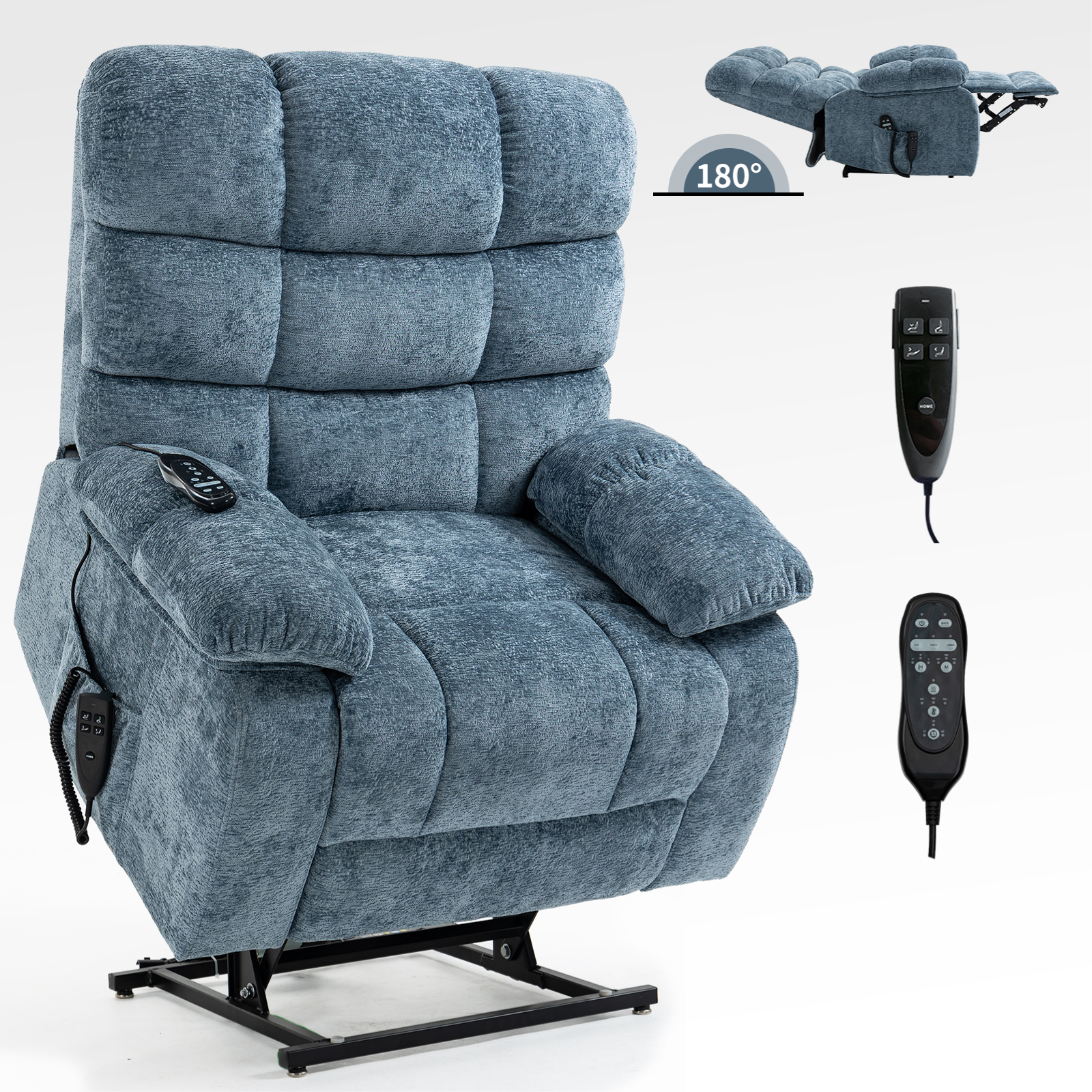 Lift Recliner Chair Heat Massage Dual Motor Infinite Position Up to 350 LBS Large Electric Power Lift Recliners with Power-Remote, Medium-firm and Heavy duty, Blue/Grey