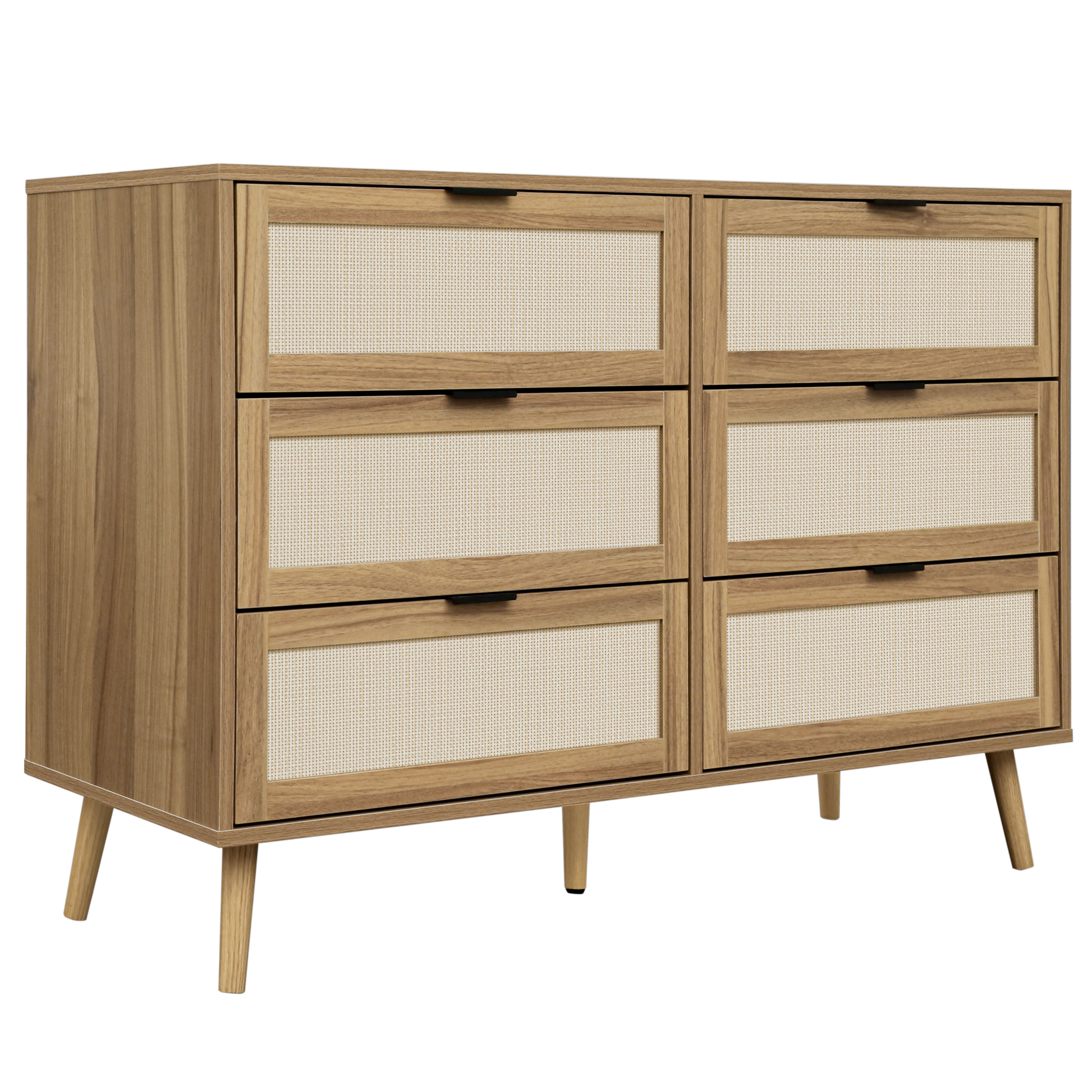Modern 6 Drawer Dresser Wood Cabinet (Walnut) 