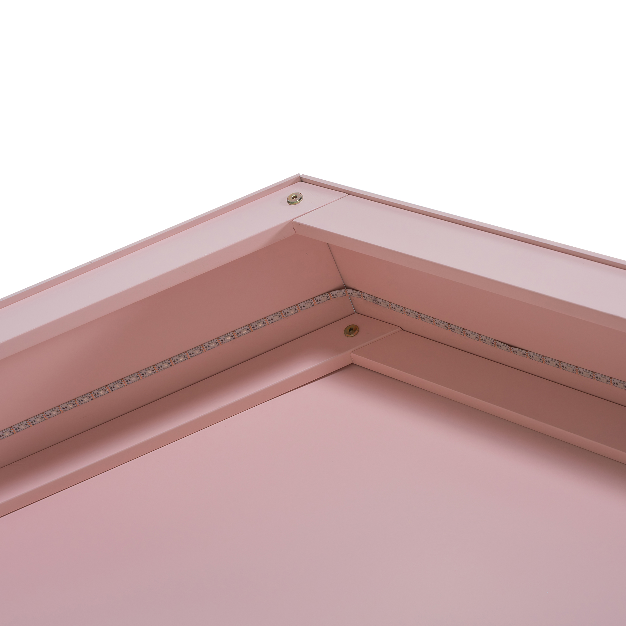 Wood Full/Twin Size Platform Bed with House-shaped Storage Headboard and Built-in LED, White /Pink