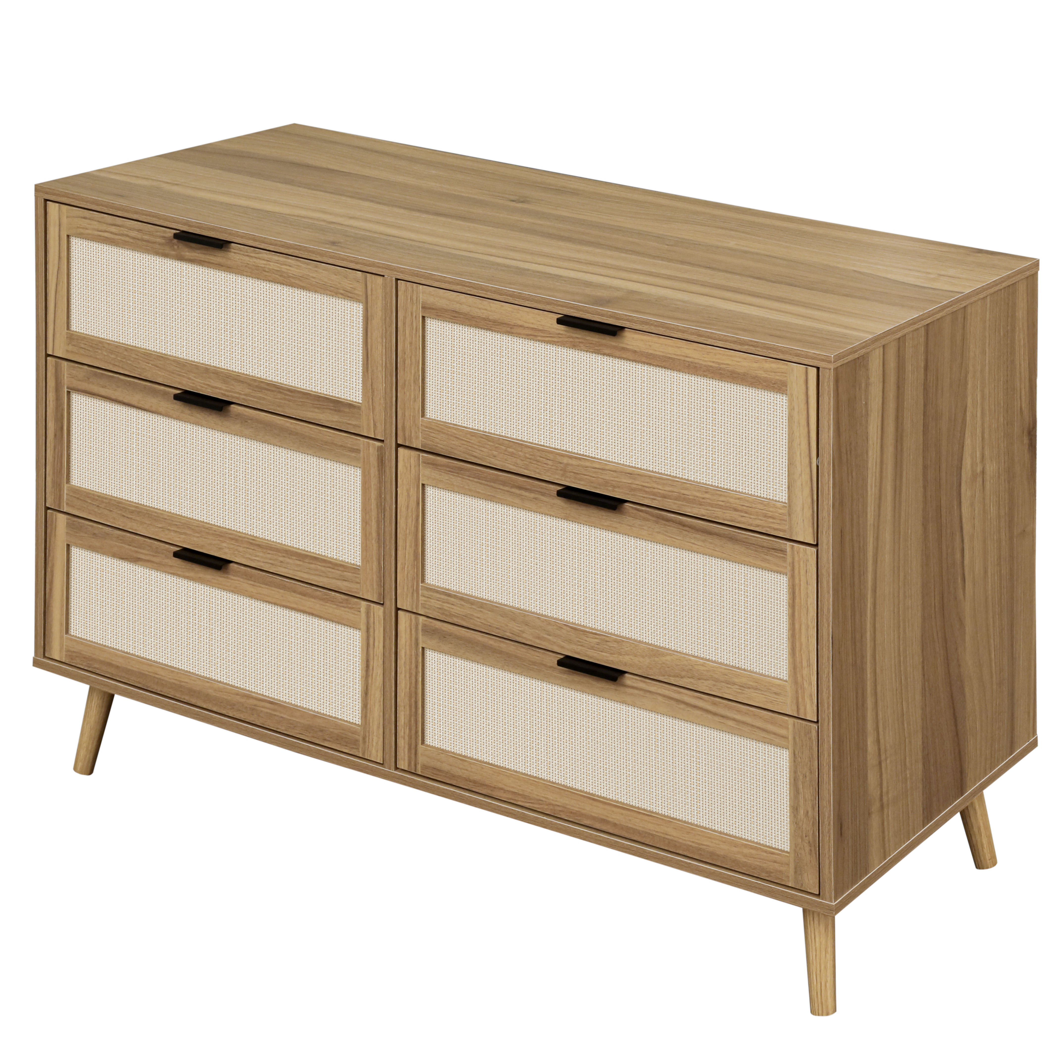 Modern 6 Drawer Dresser Wood Cabinet (Walnut) 