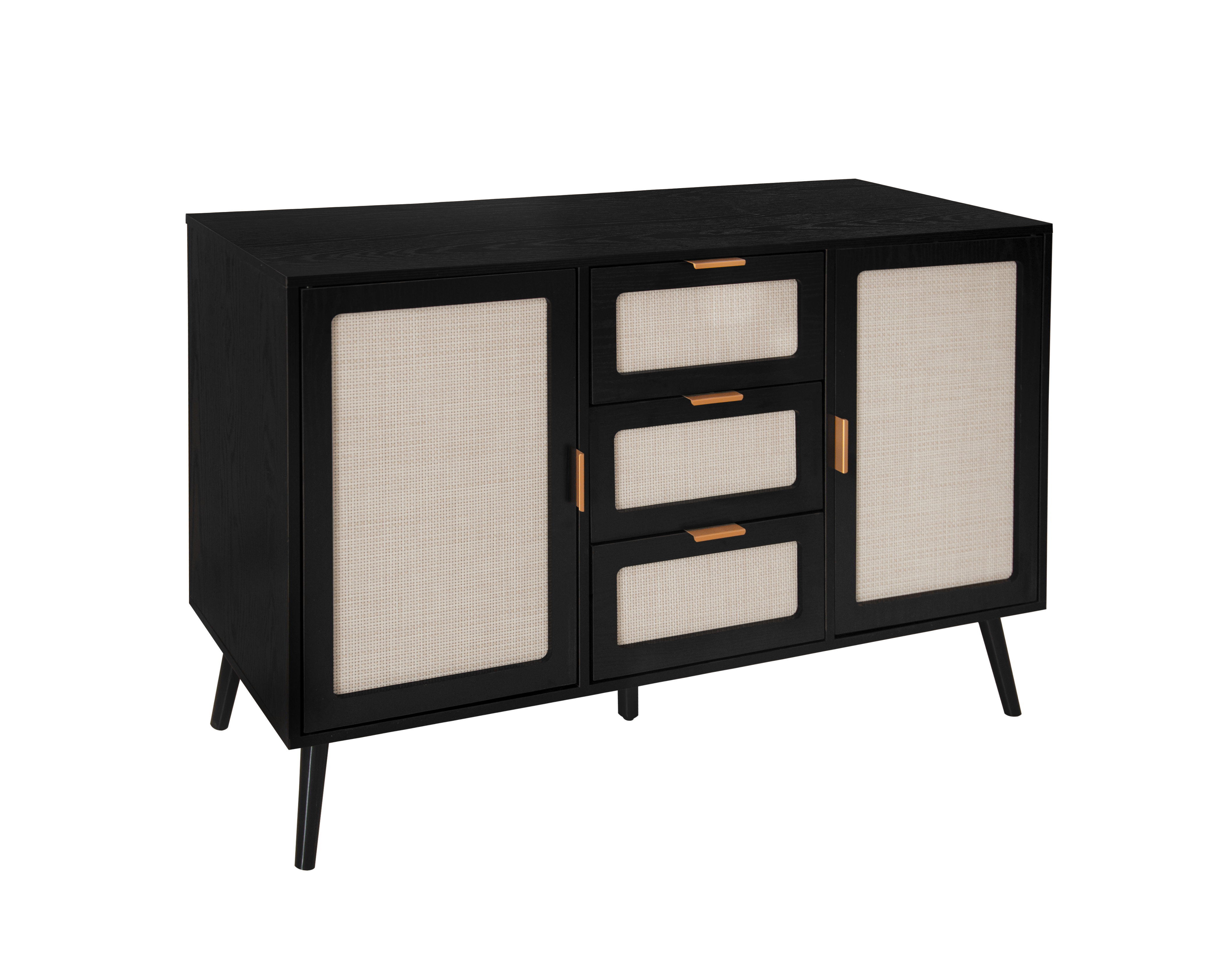 2 Door 3 Drawer Cabinet, Accent Storage Cabinet, Suitable for Living Room, Bedroom, Dining Room, Study,   Black/Walnut 