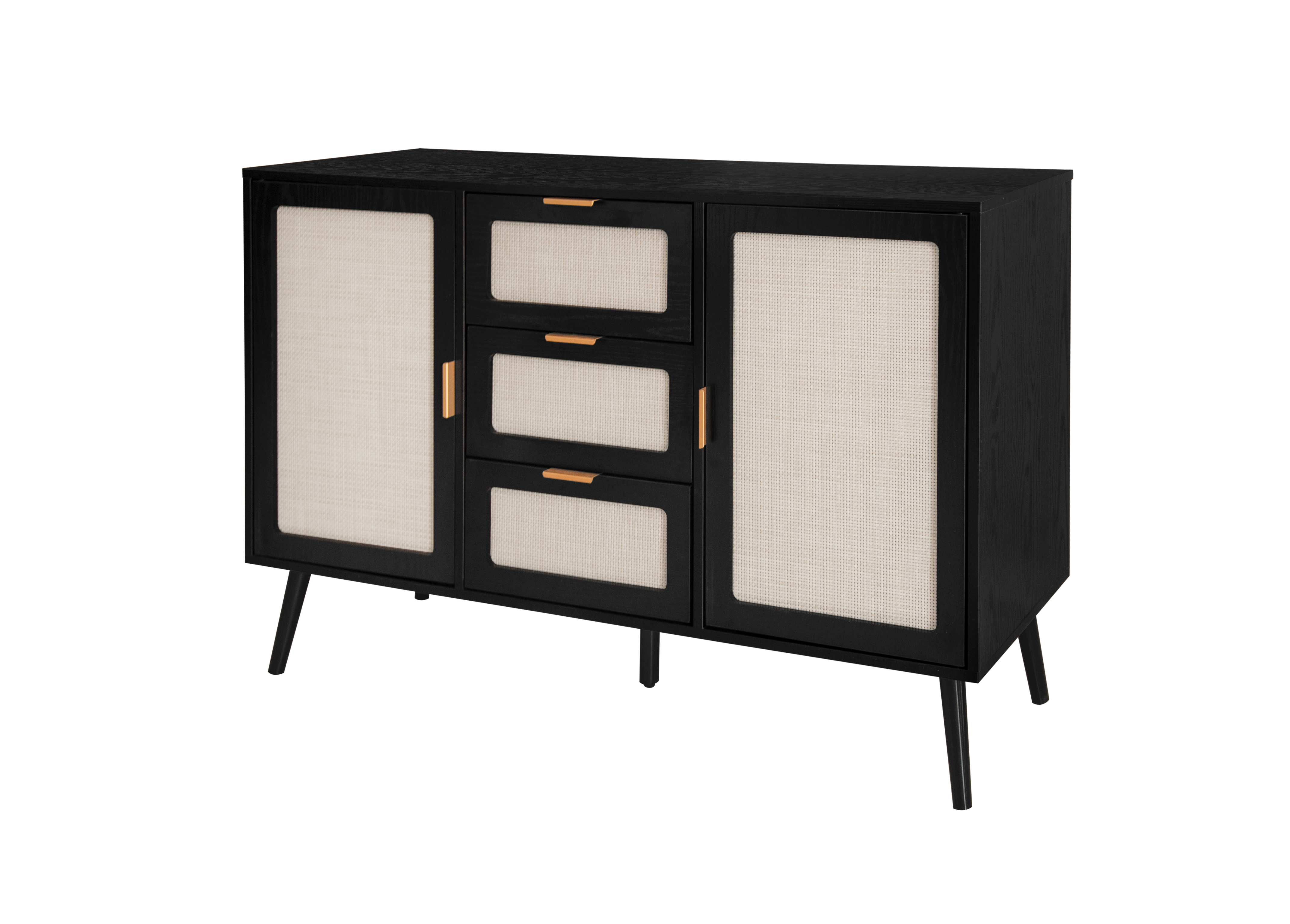2 Door 3 Drawer Cabinet, Accent Storage Cabinet, Suitable for Living Room, Bedroom, Dining Room, Study,   Black/Walnut 
