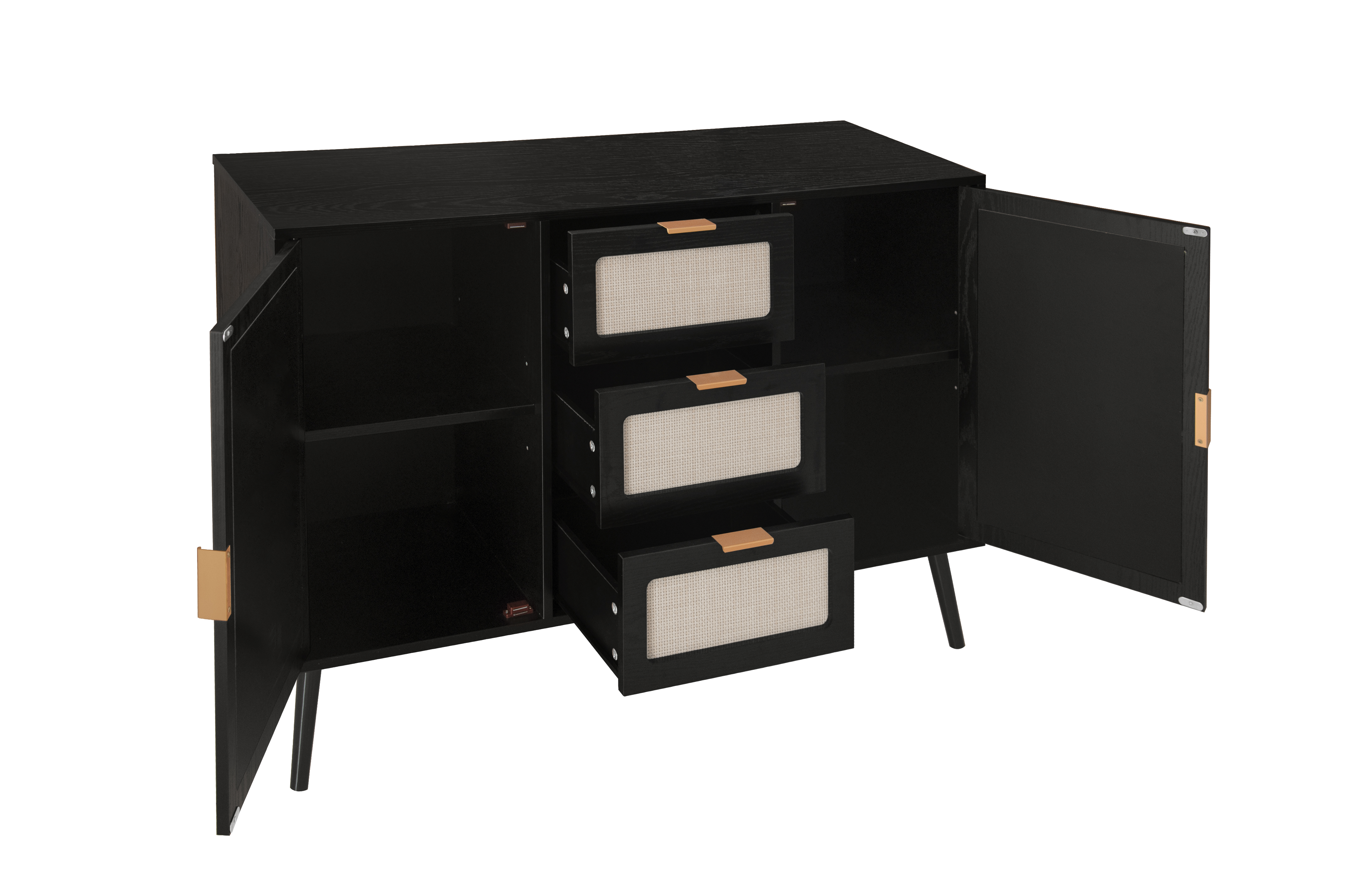 2 Door 3 Drawer Cabinet, Accent Storage Cabinet, Suitable for Living Room, Bedroom, Dining Room, Study,   Black/Walnut 