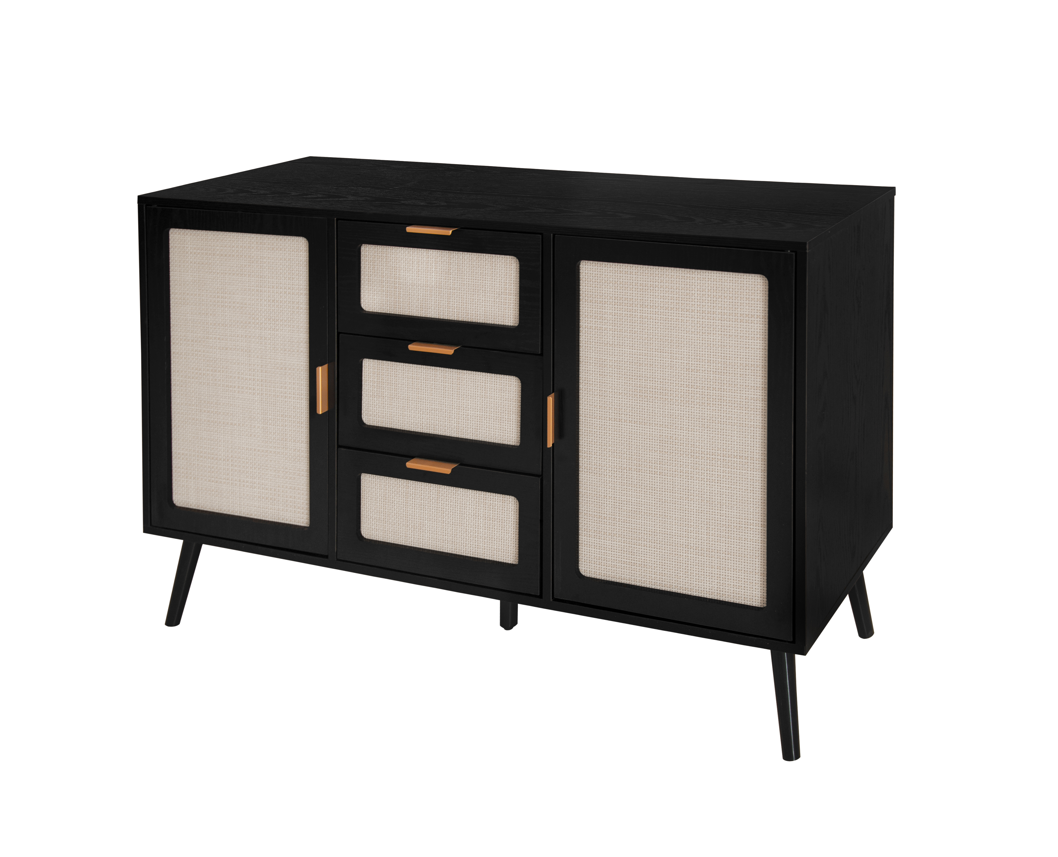 2 Door 3 Drawer Cabinet, Accent Storage Cabinet, Suitable for Living Room, Bedroom, Dining Room, Study,   Black/Walnut 