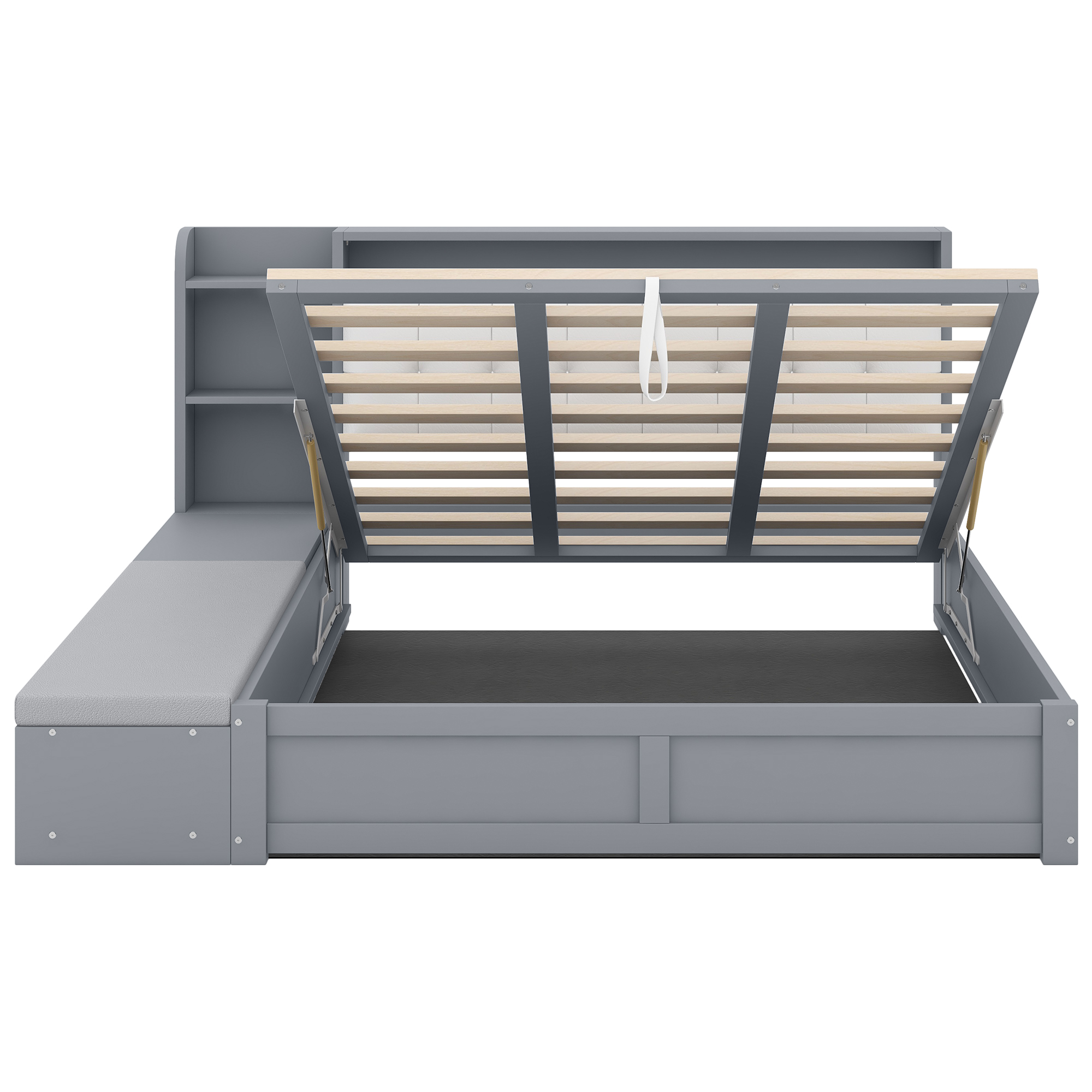 Queen Size Platform Bed Frame with Upholstery Headboard and Storage Shelves and,USB Charging,Gray 