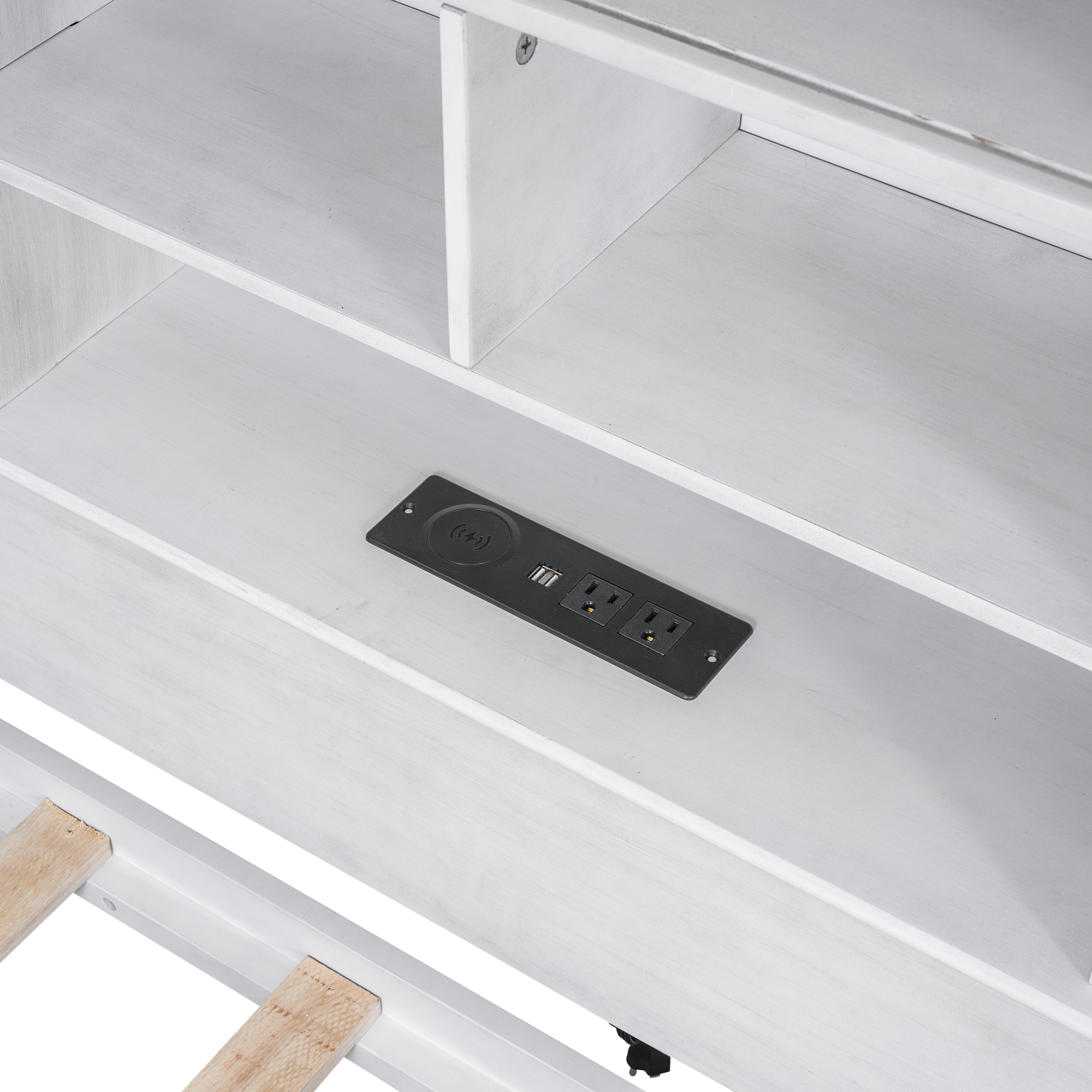 Twin Size Wood Daybed with Multi-Storage Shelves, Charging Station and 3 Drawers, Antique White/Gray