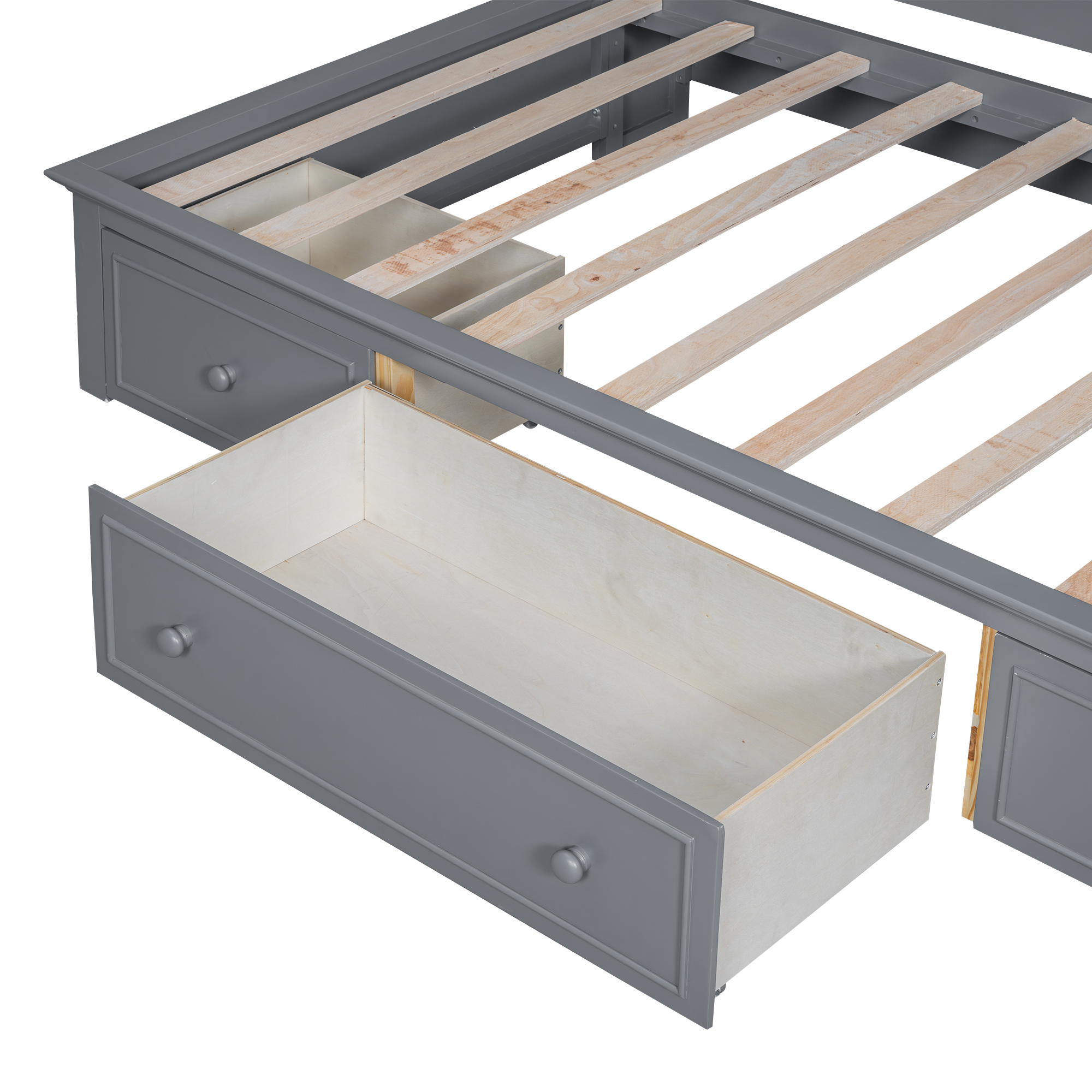 Twin Size Wood Daybed with Multi-Storage Shelves, Charging Station and 3 Drawers, Antique White/Gray