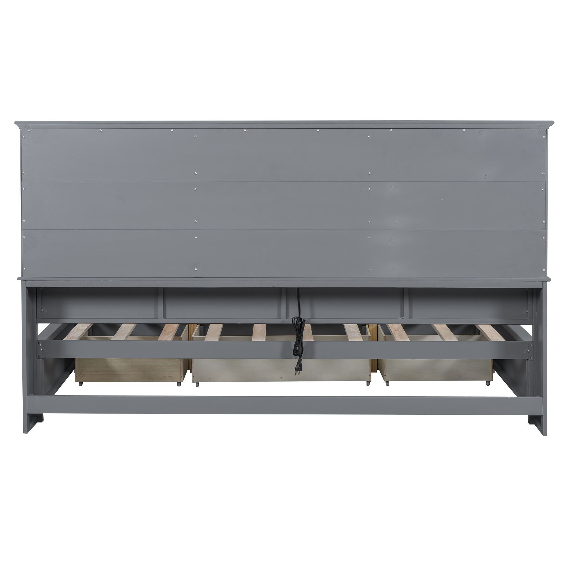 Twin Size Wood Daybed with Multi-Storage Shelves, Charging Station and 3 Drawers, Antique White/Gray