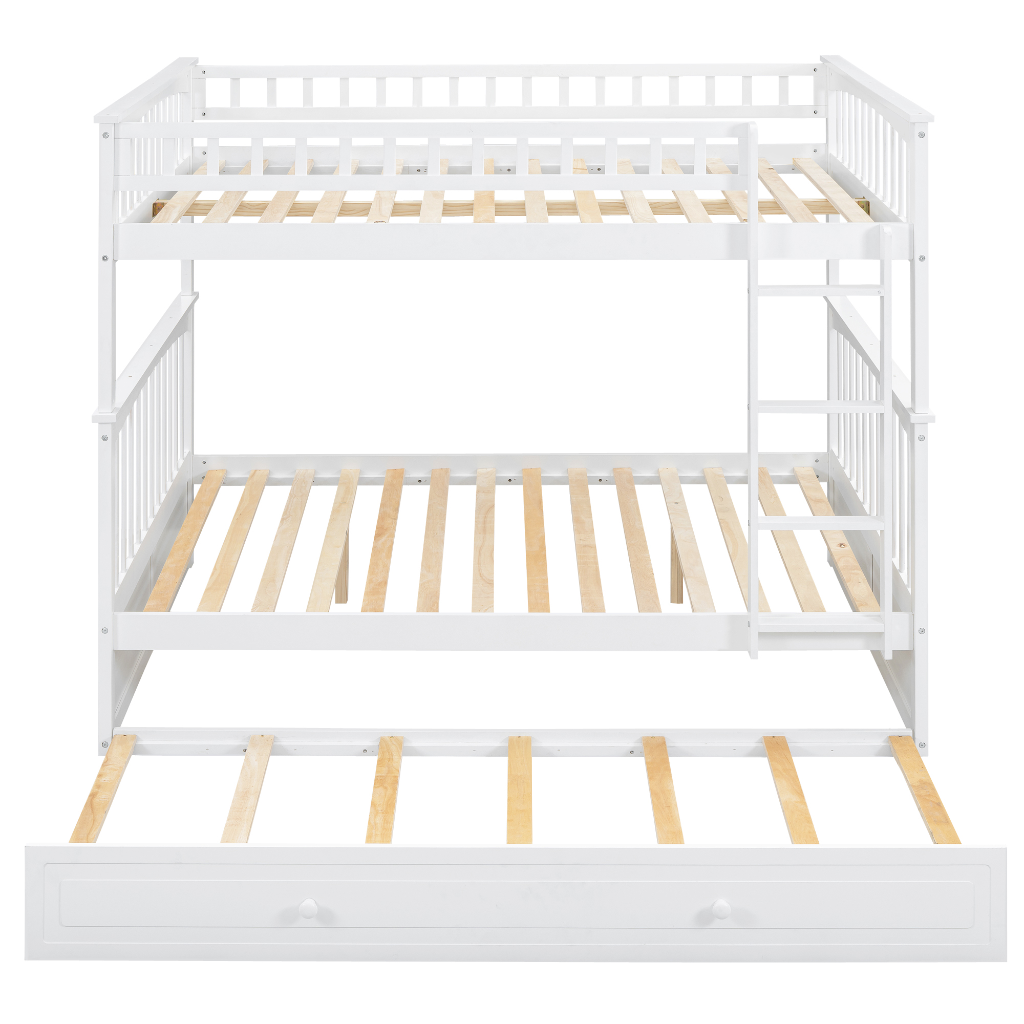 Full over Full Bunk Bed with Twin Size Trundle, Convertible Beds, White/Gray