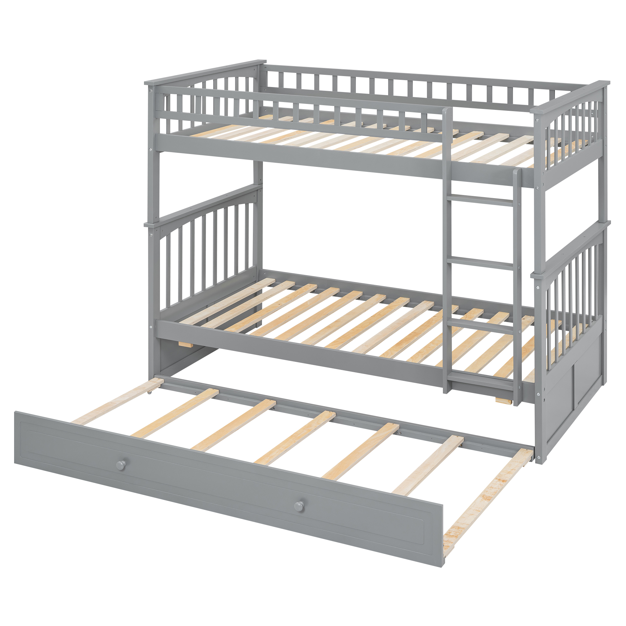 Twin over Twin Bunk Bed with Twin Size Trundle, Convertible Beds, Gray/White