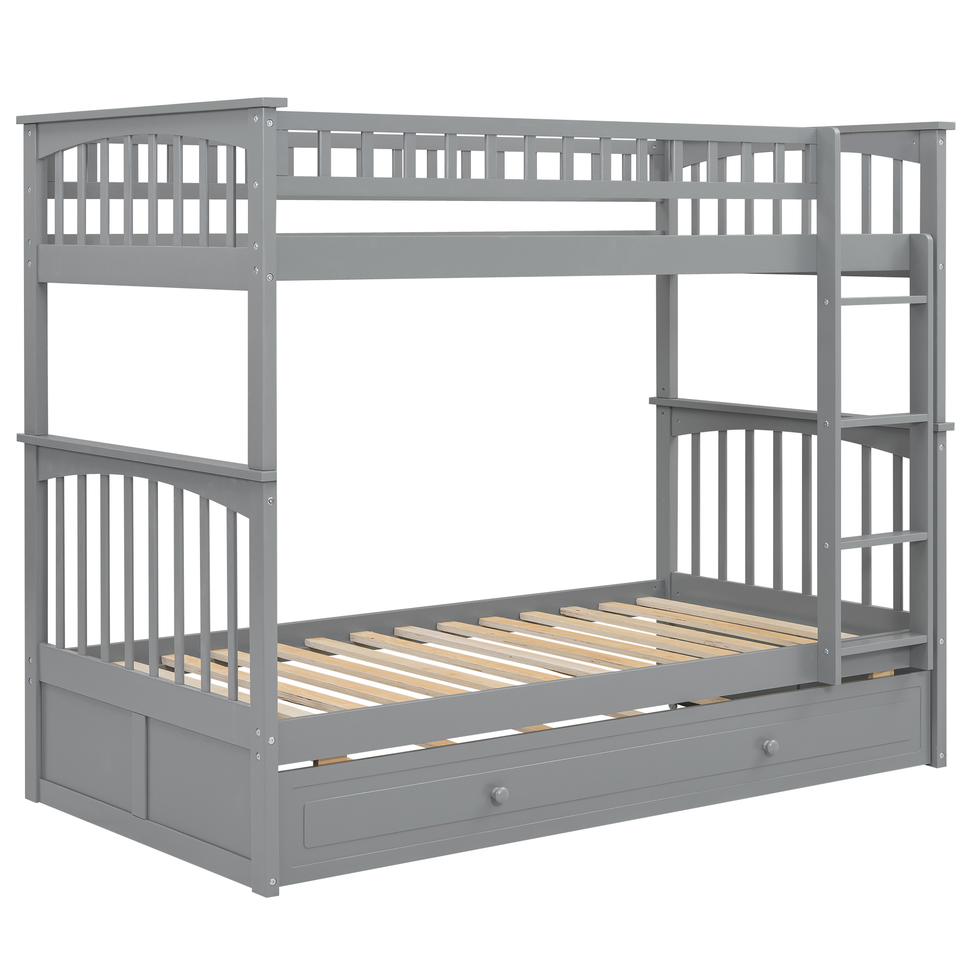 Twin over Twin Bunk Bed with Twin Size Trundle, Convertible Beds, Gray/White