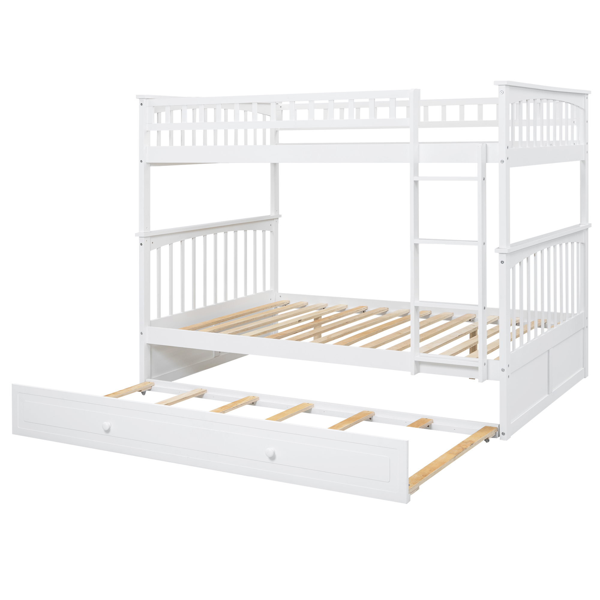 Full over Full Bunk Bed with Twin Size Trundle, Convertible Beds, White/Gray