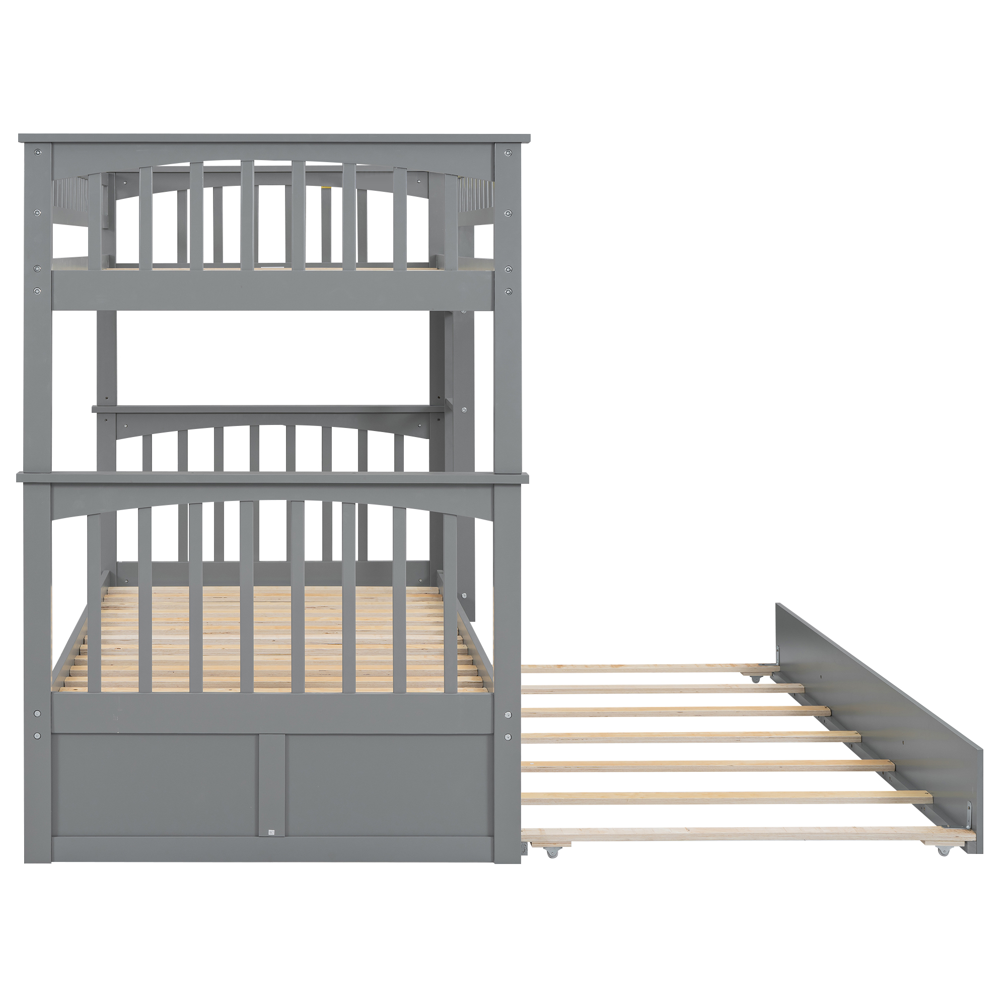 Twin over Twin Bunk Bed with Twin Size Trundle, Convertible Beds, Gray/White