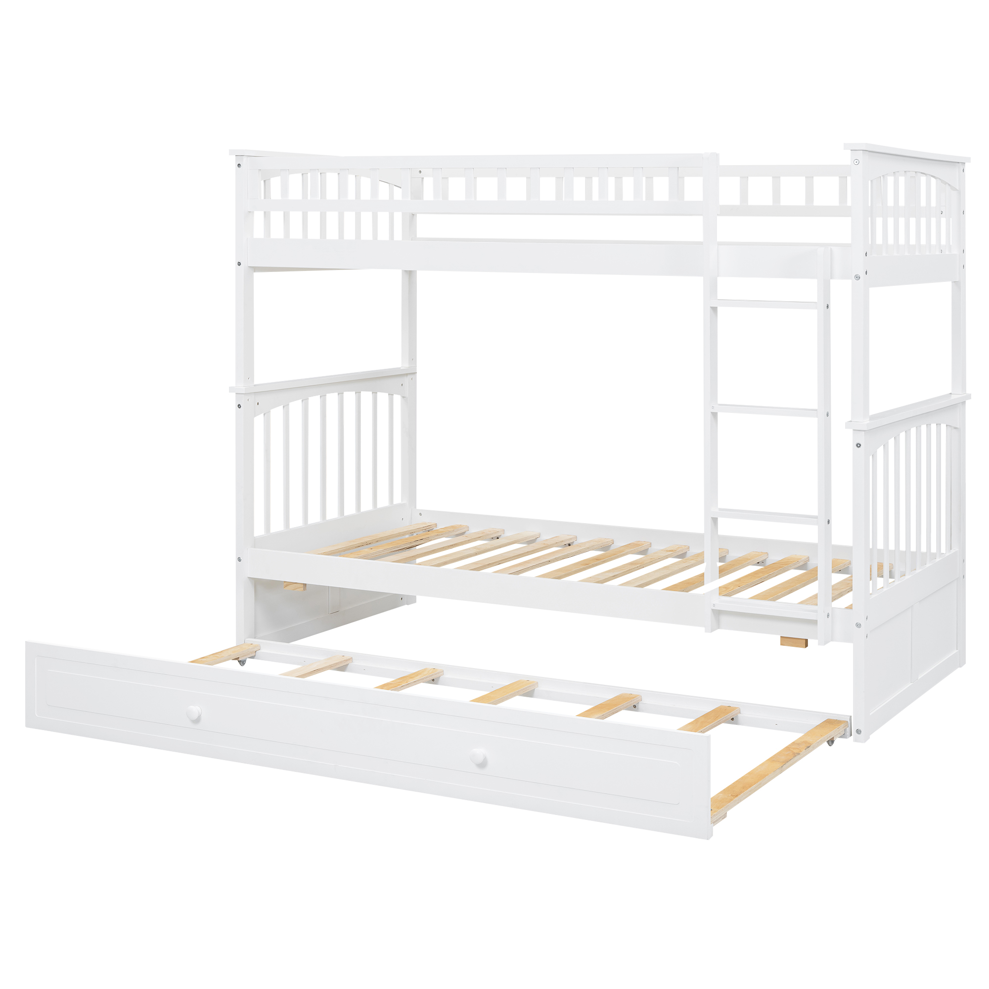 Twin over Twin Bunk Bed with Twin Size Trundle, Convertible Beds, Gray/White