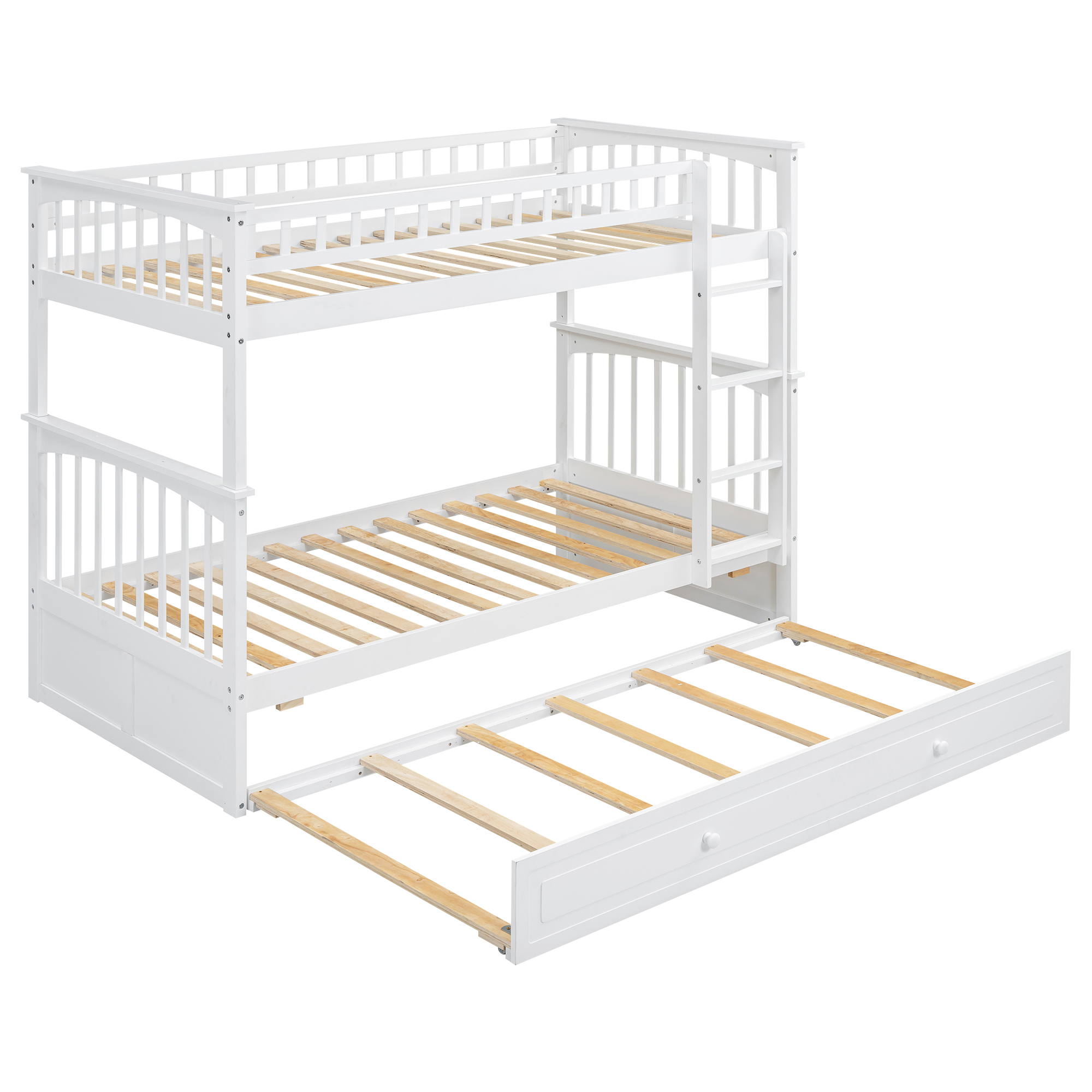Twin over Twin Bunk Bed with Twin Size Trundle, Convertible Beds, Gray/White