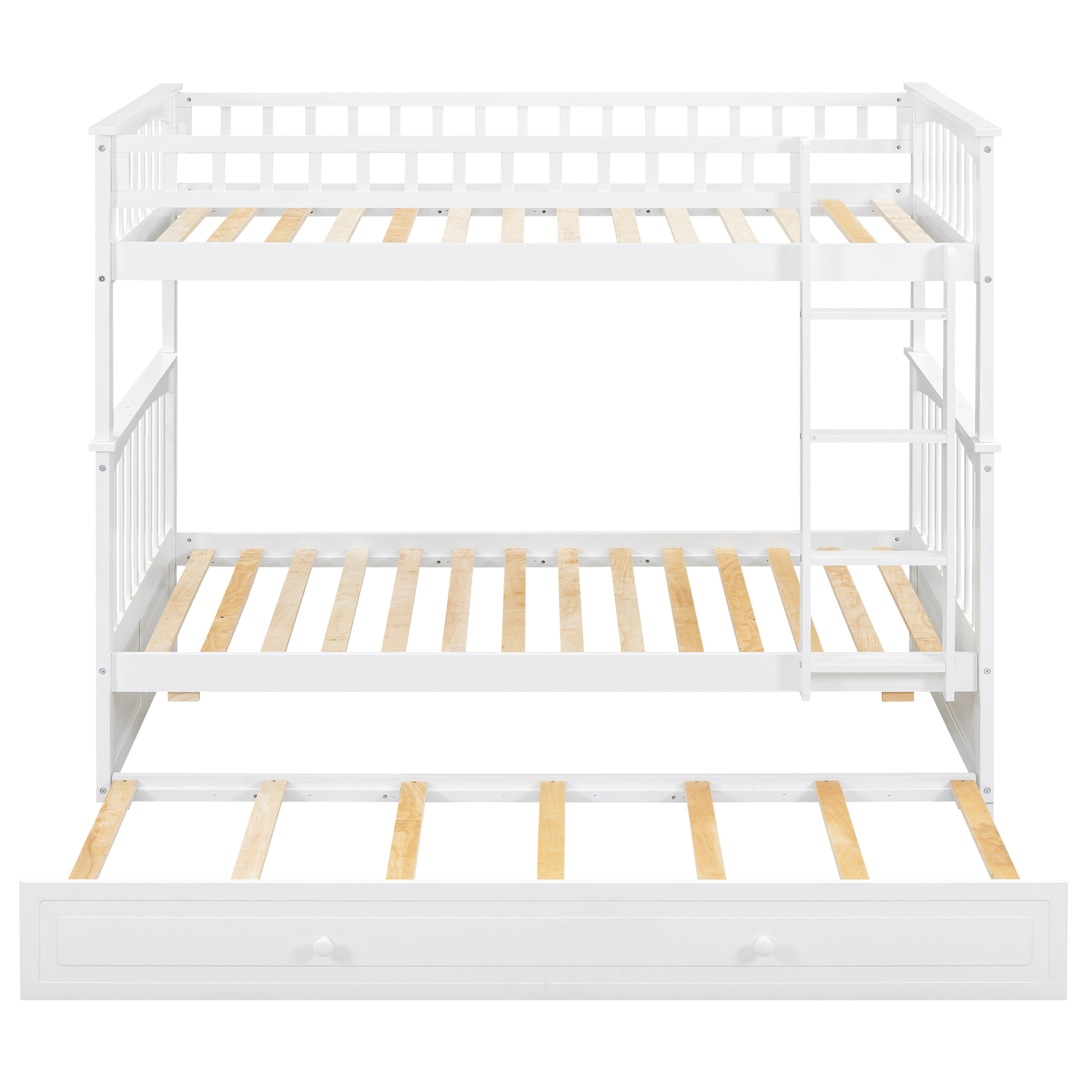Twin over Twin Bunk Bed with Twin Size Trundle, Convertible Beds, Gray/White