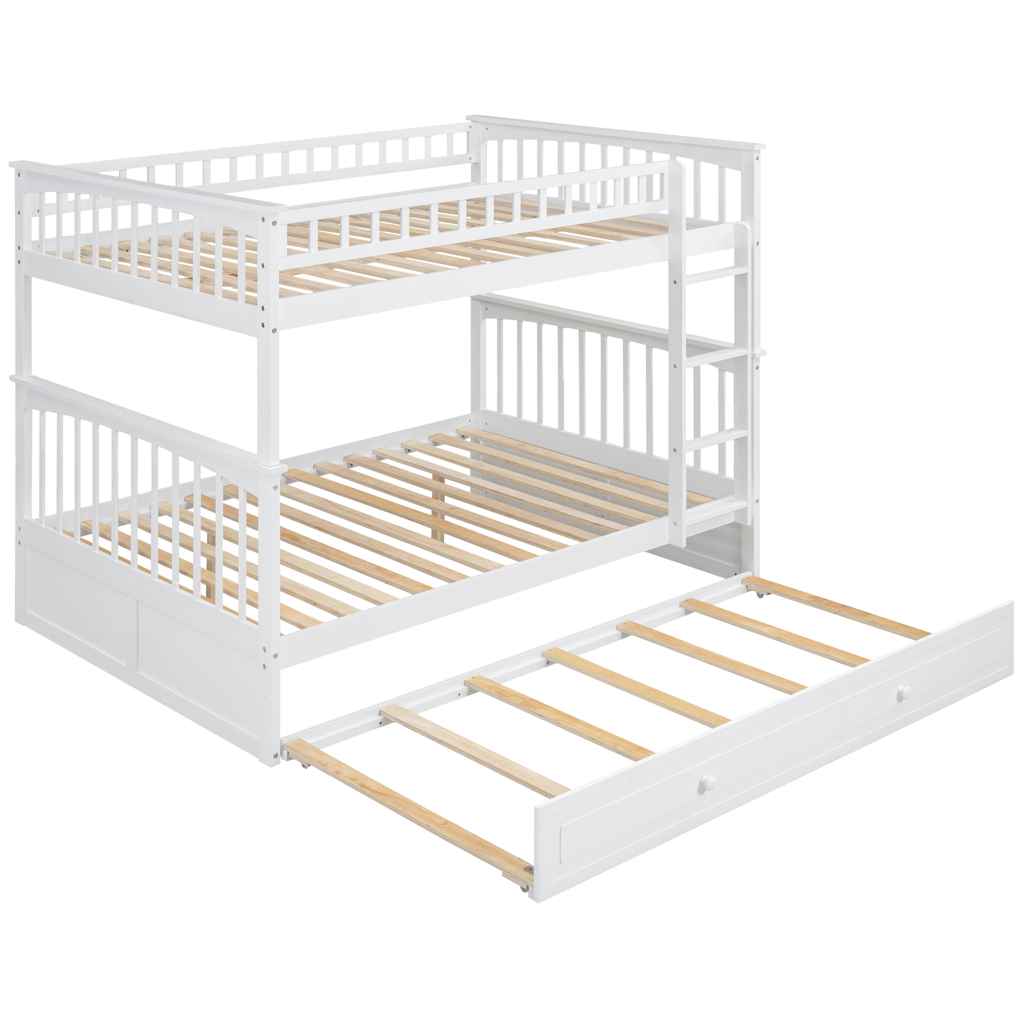 Full over Full Bunk Bed with Twin Size Trundle, Convertible Beds, White/Gray