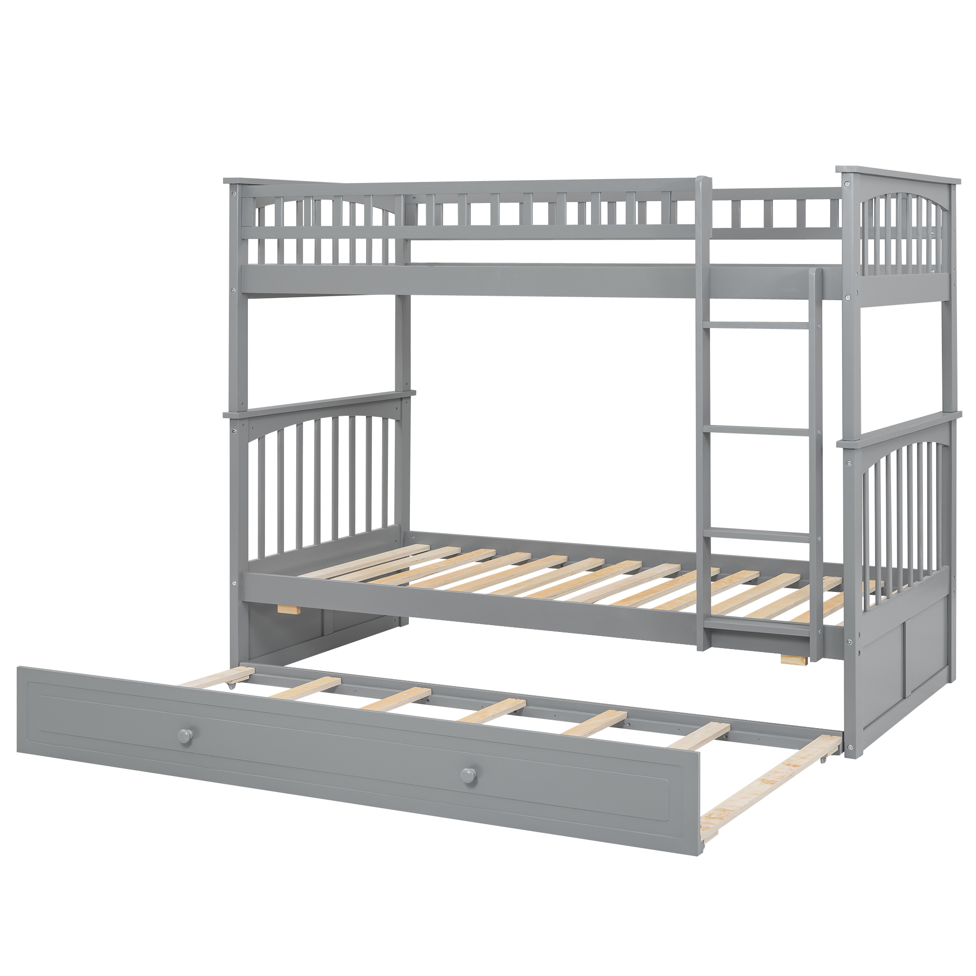 Twin over Twin Bunk Bed with Twin Size Trundle, Convertible Beds, Gray/White