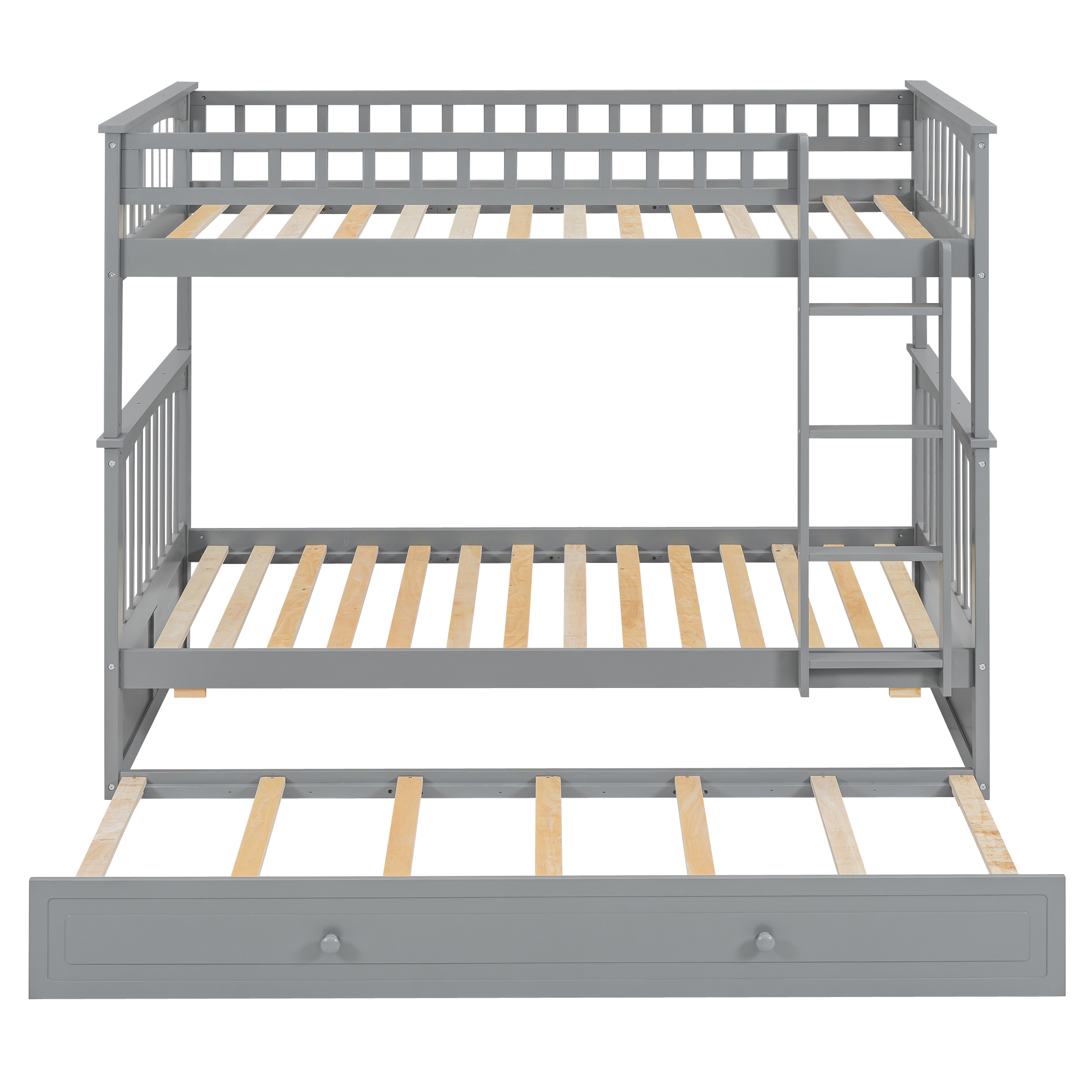 Twin over Twin Bunk Bed with Twin Size Trundle, Convertible Beds, Gray/White