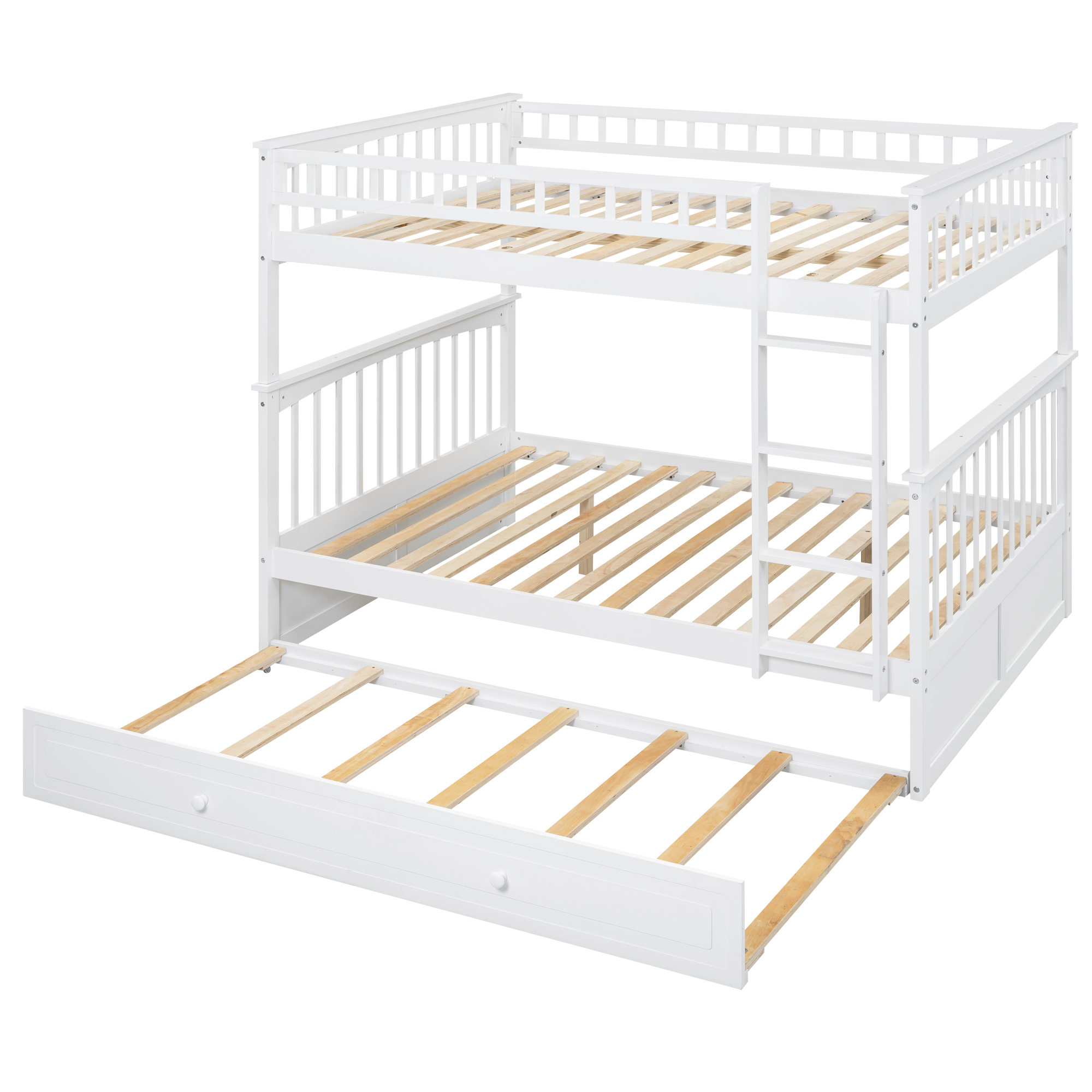 Full over Full Bunk Bed with Twin Size Trundle, Convertible Beds, White/Gray