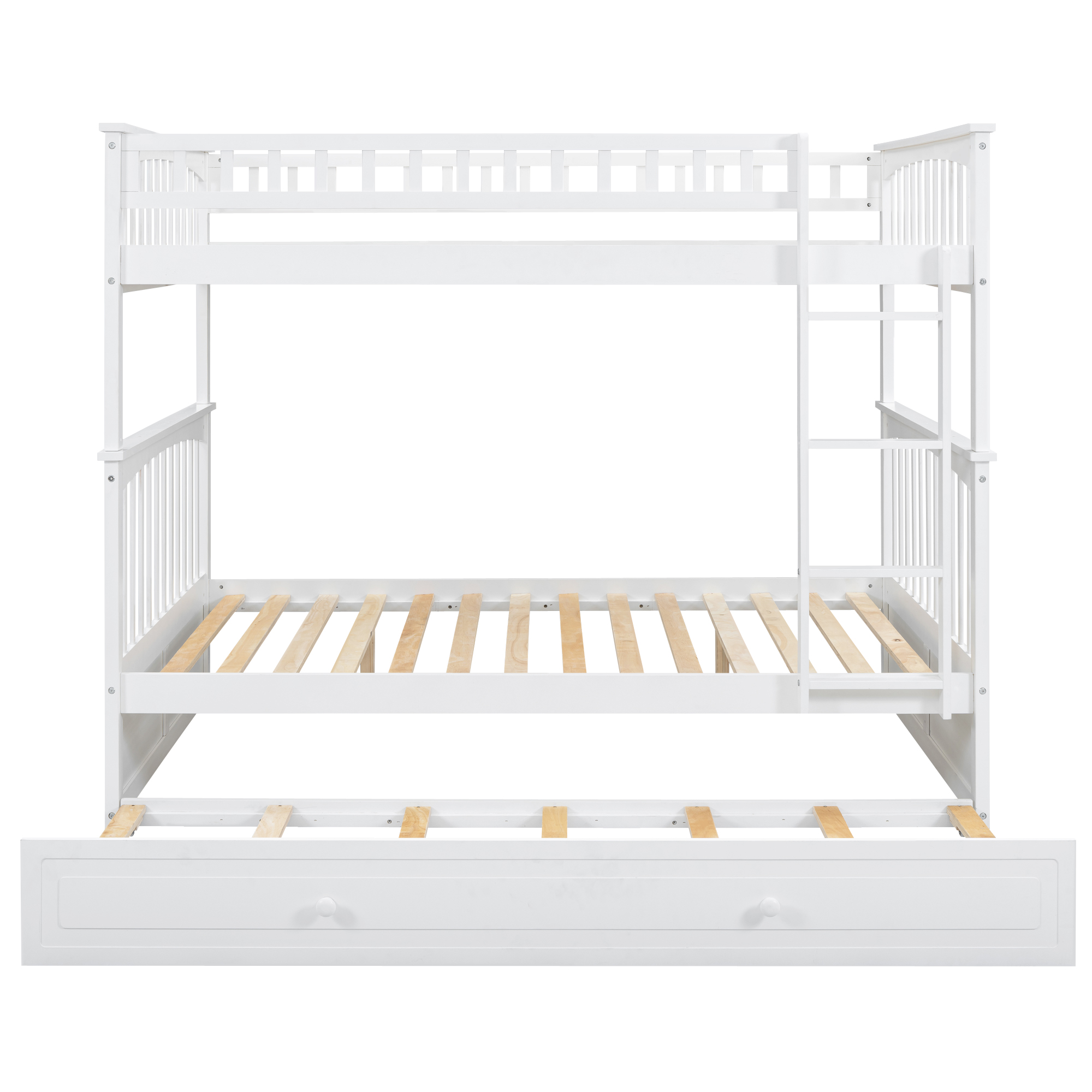 Full over Full Bunk Bed with Twin Size Trundle, Convertible Beds, White/Gray