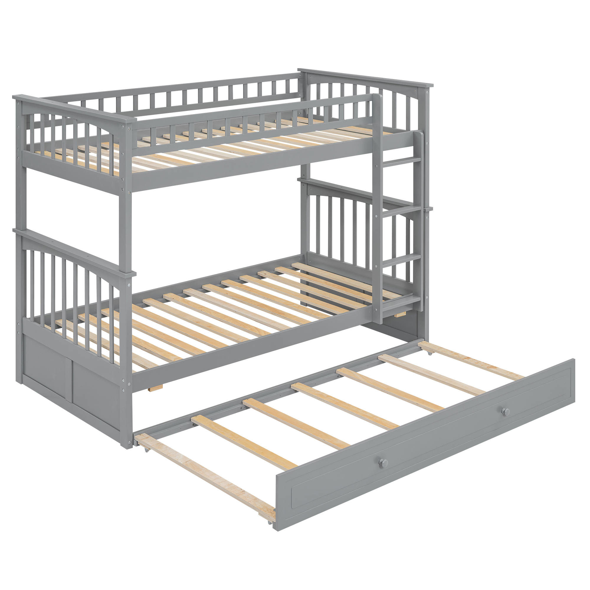 Twin over Twin Bunk Bed with Twin Size Trundle, Convertible Beds, Gray/White