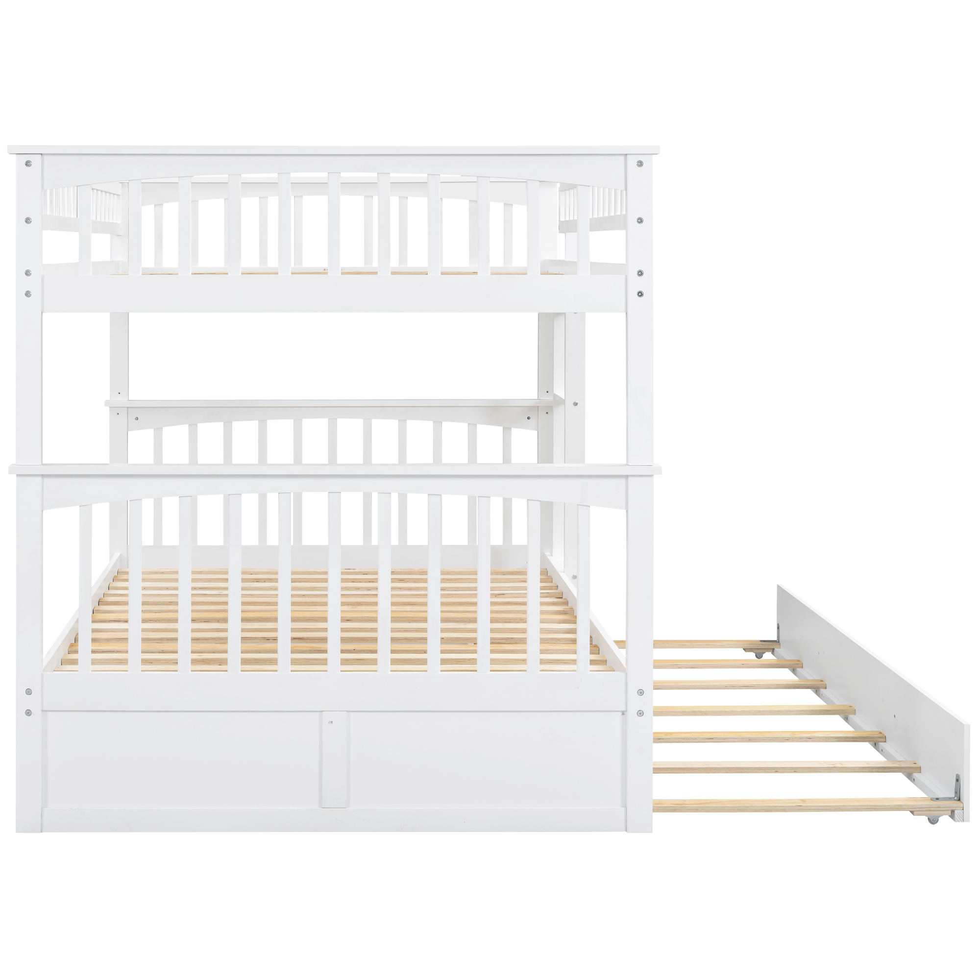 Full over Full Bunk Bed with Twin Size Trundle, Convertible Beds, White/Gray