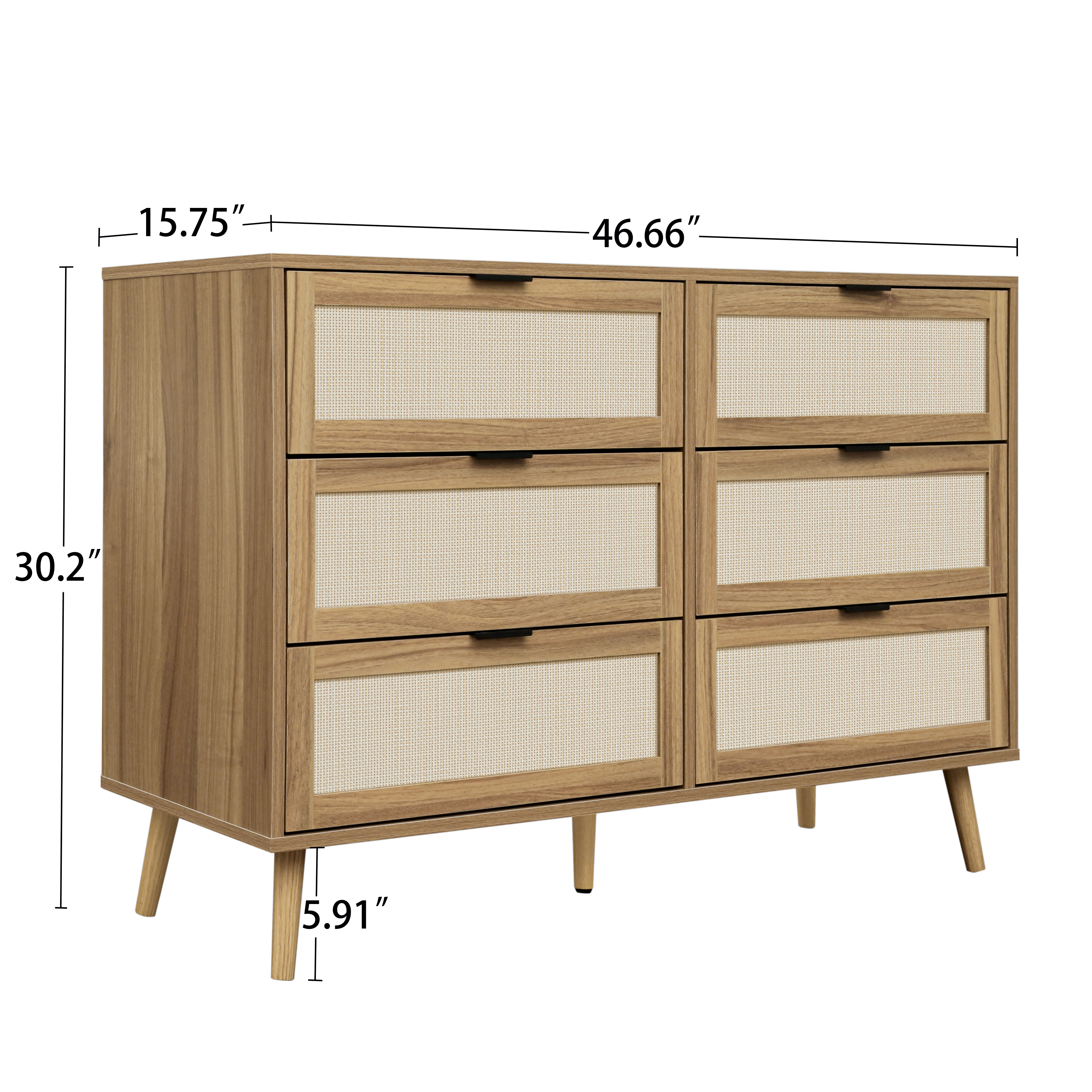 Modern 6 Drawer Dresser Wood Cabinet (Walnut) 