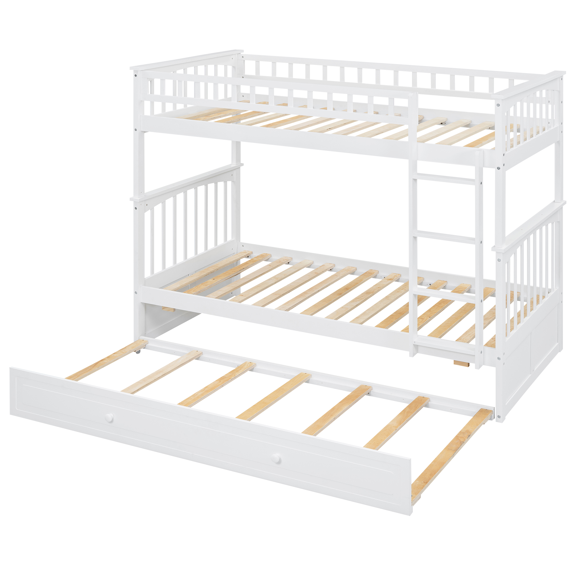 Twin over Twin Bunk Bed with Twin Size Trundle, Convertible Beds, Gray/White