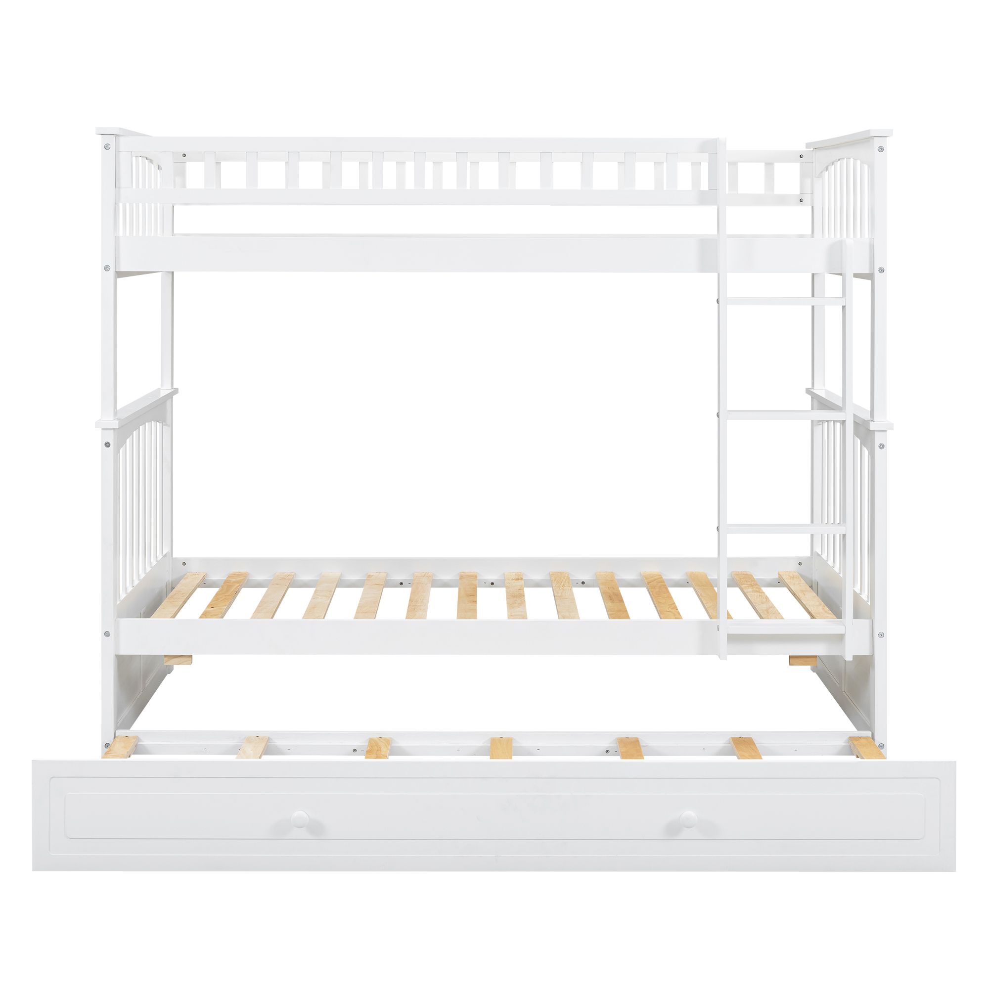 Twin over Twin Bunk Bed with Twin Size Trundle, Convertible Beds, Gray/White