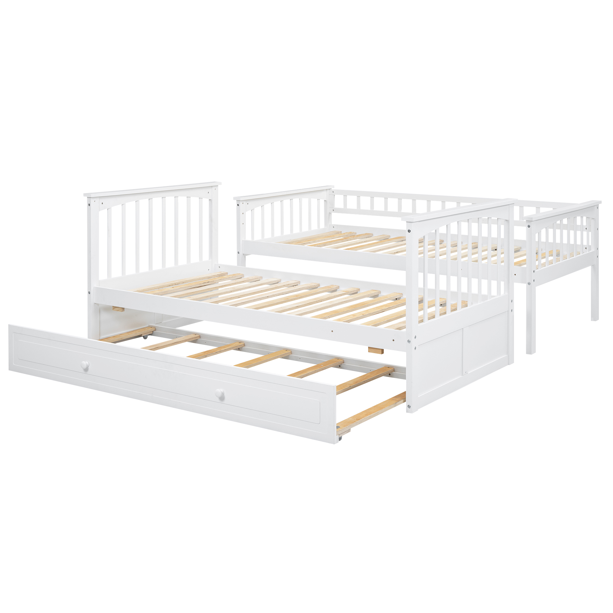 Twin over Twin Bunk Bed with Twin Size Trundle, Convertible Beds, Gray/White