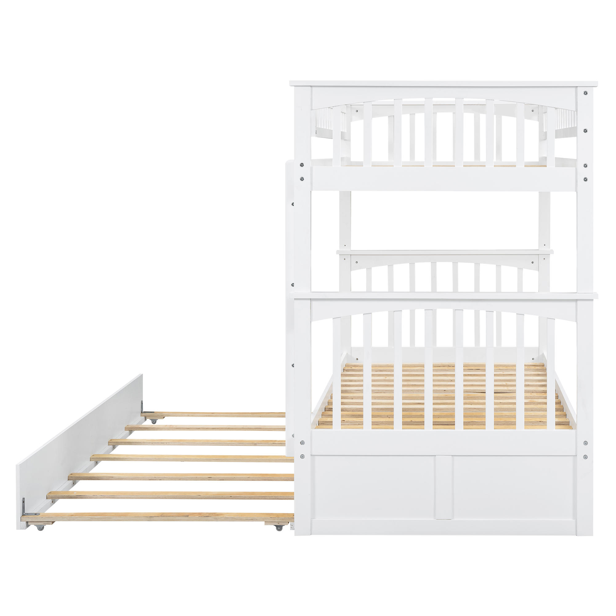 Twin over Twin Bunk Bed with Twin Size Trundle, Convertible Beds, Gray/White
