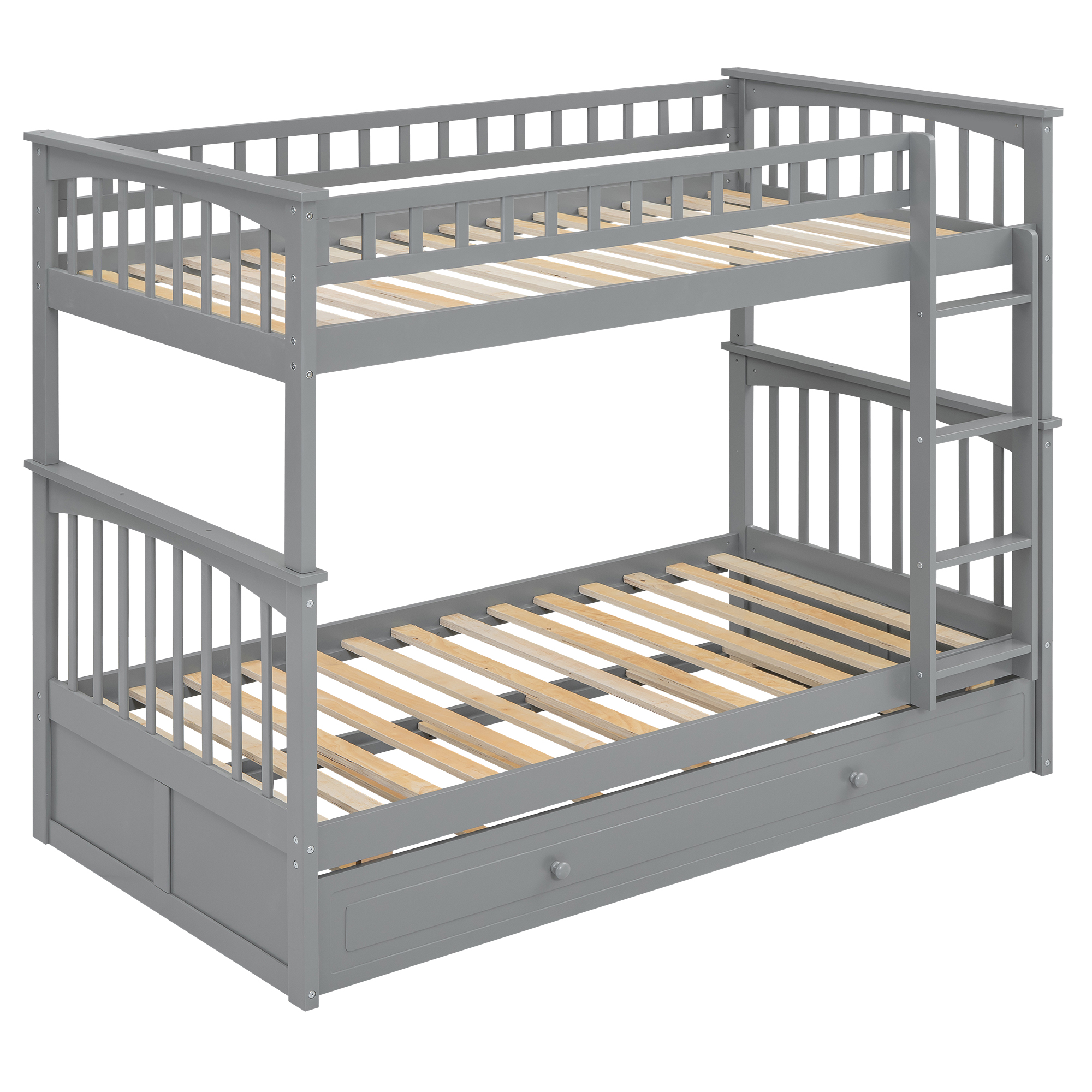 Twin over Twin Bunk Bed with Twin Size Trundle, Convertible Beds, Gray/White