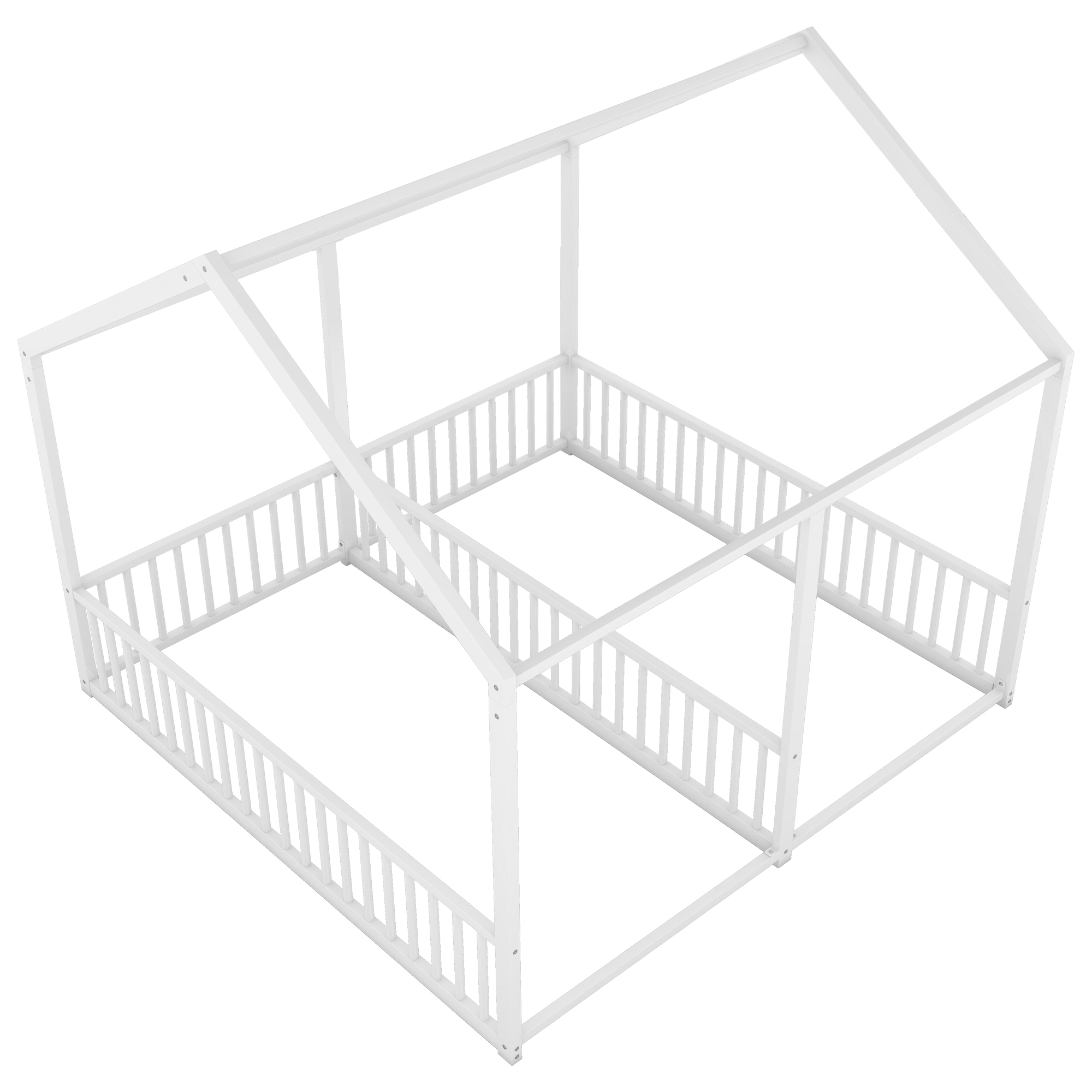 Metal Twin Size House Platform Beds, Two Shared Beds, White 