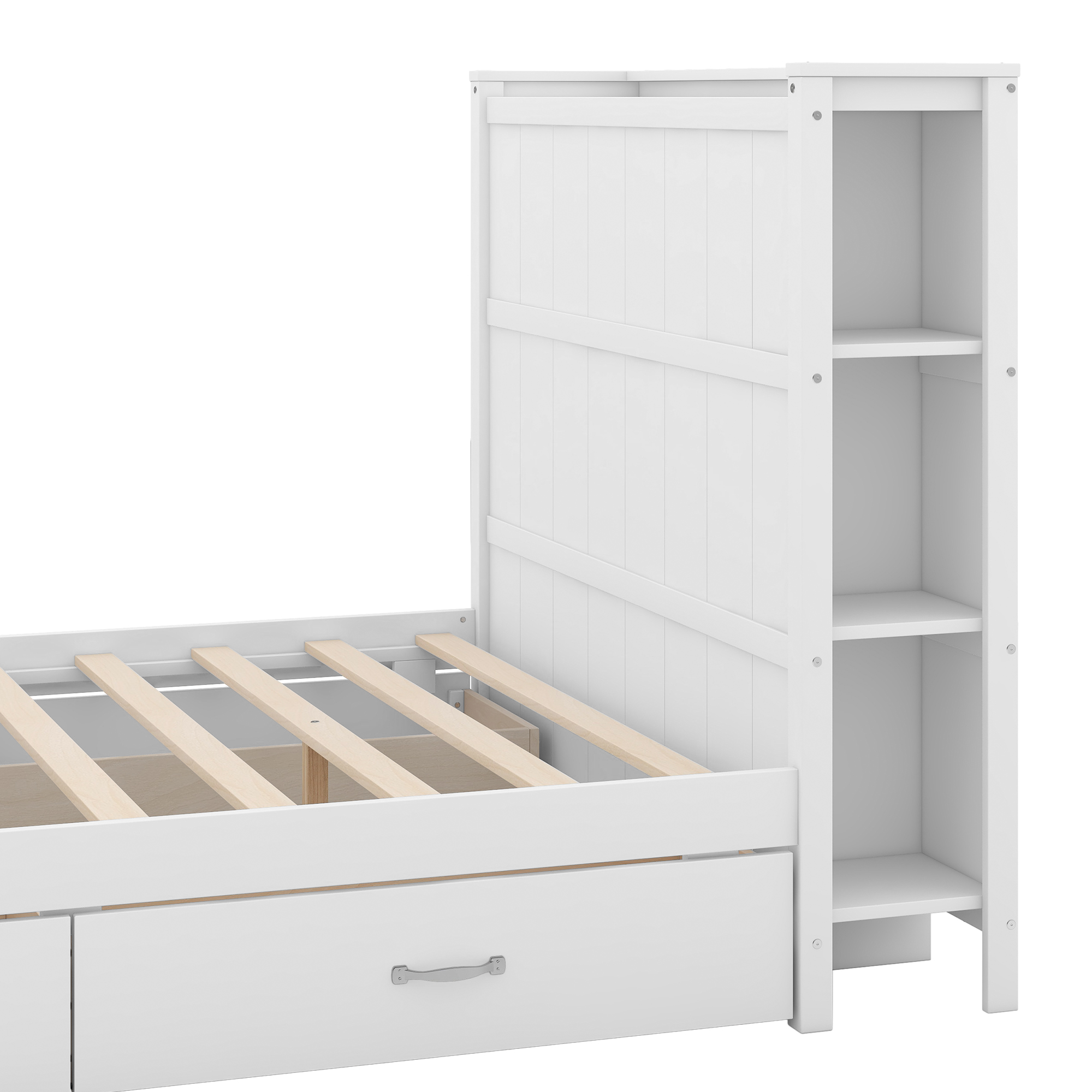  Boyel Living Full Size Platform Bed with Drawers and Storage Shelves, White/Gray
