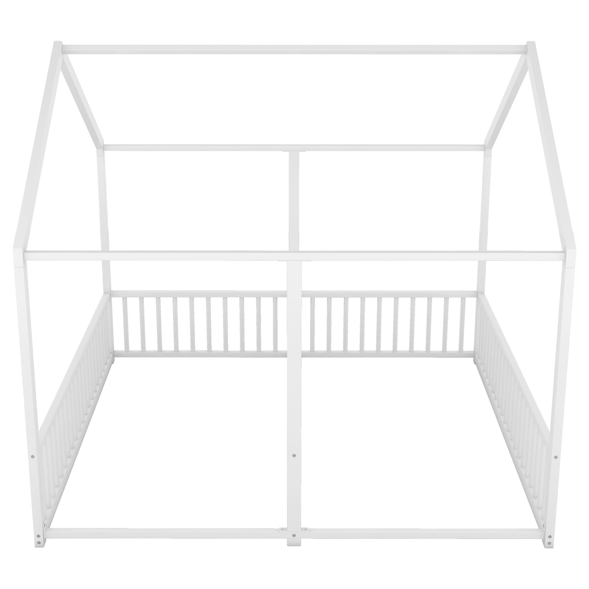 Metal Twin Size House Platform Beds, Two Shared Beds, White 