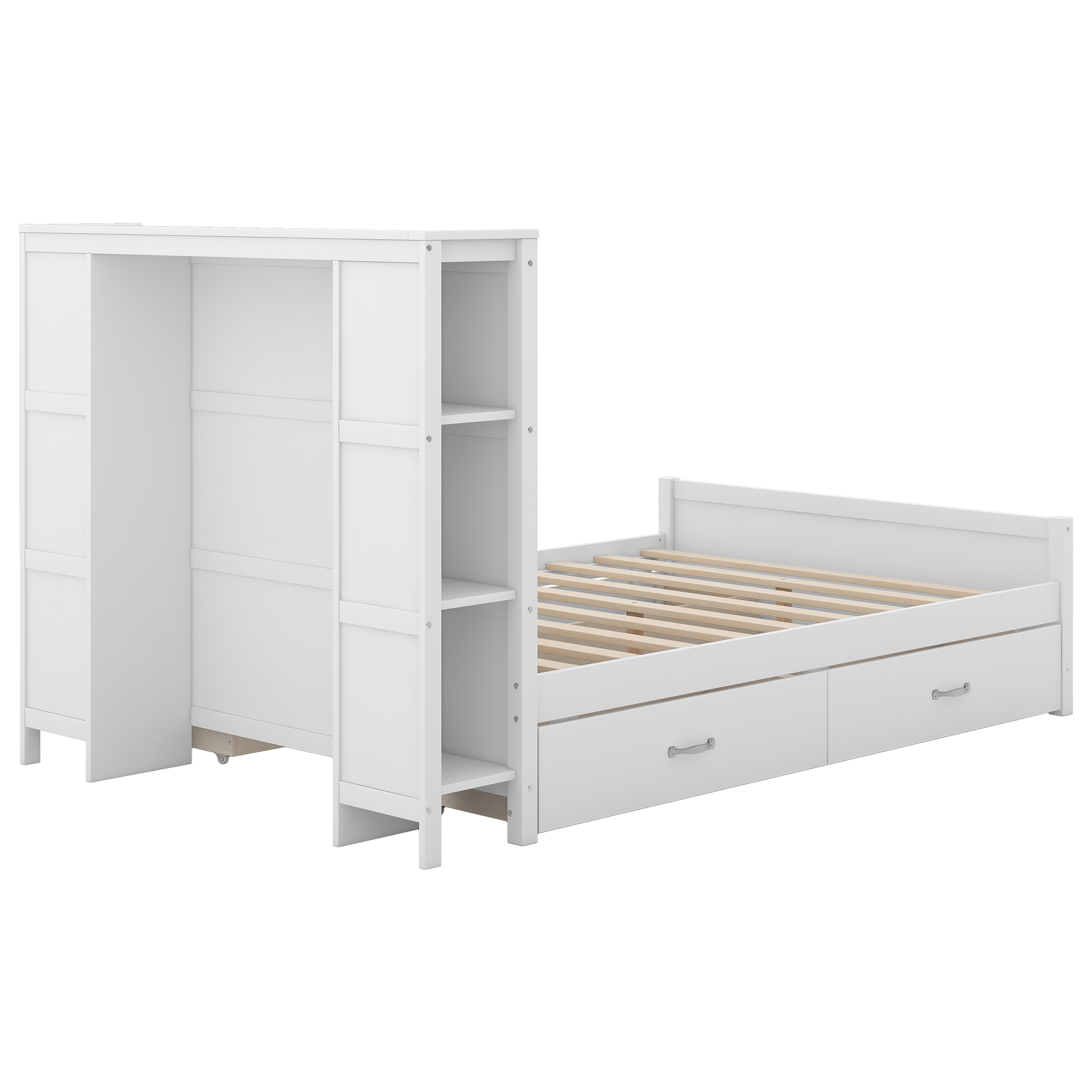  Boyel Living Full Size Platform Bed with Drawers and Storage Shelves, White/Gray