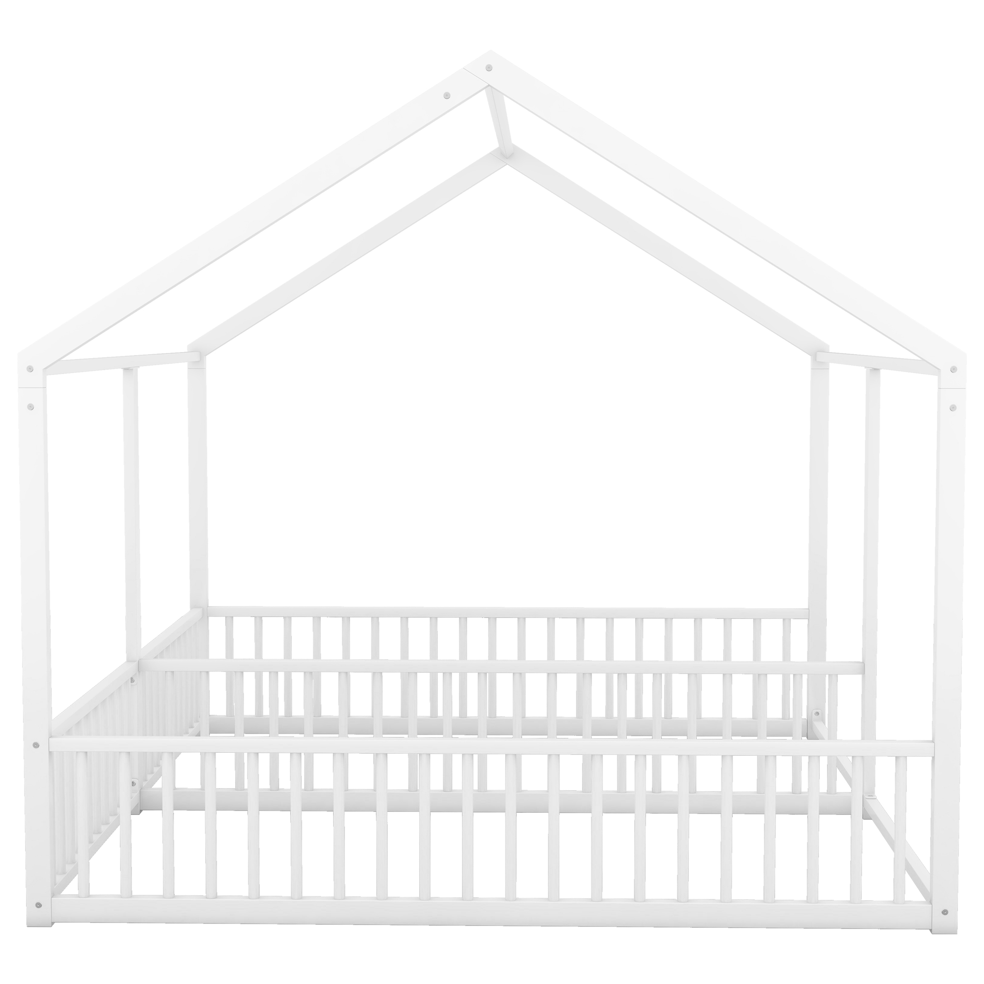 Metal Twin Size House Platform Beds, Two Shared Beds, White 