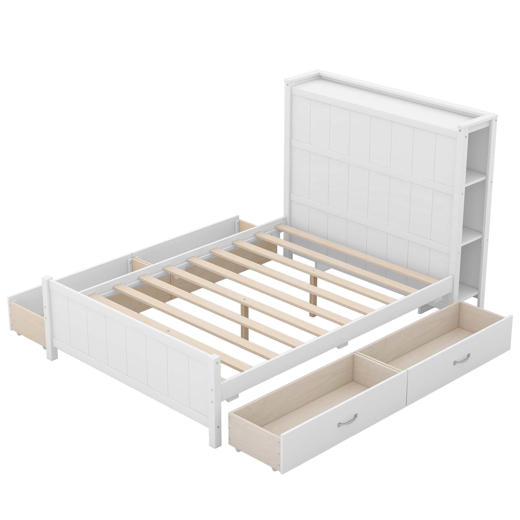  Boyel Living Full Size Platform Bed with Drawers and Storage Shelves, White/Gray