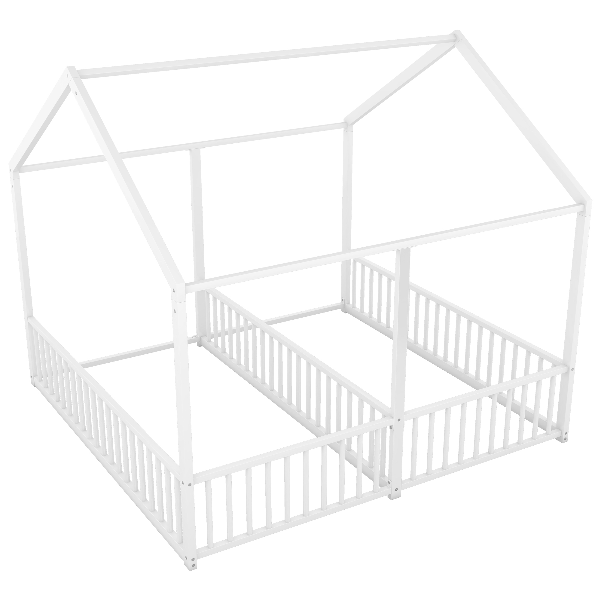 Metal Twin Size House Platform Beds, Two Shared Beds, White 