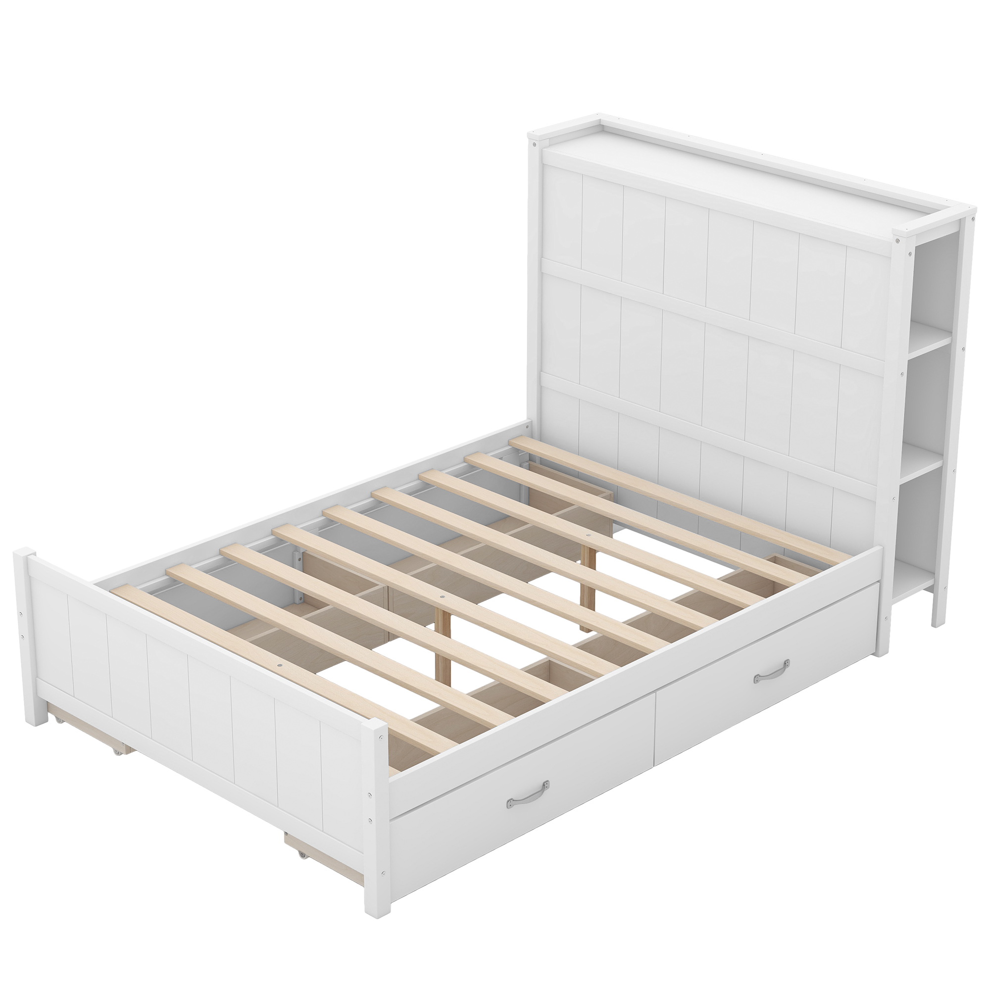  Boyel Living Full Size Platform Bed with Drawers and Storage Shelves, White/Gray