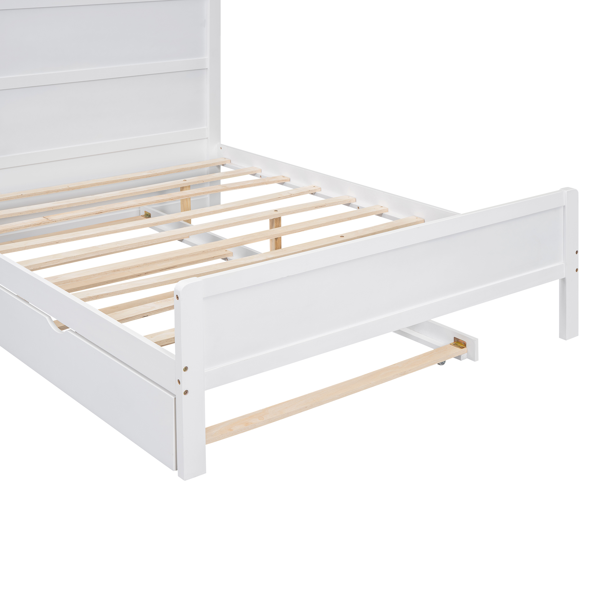 Boyel Living Full Size Platform Bed with Storage Headboard and Twin Size Trundle, White/Walnut 