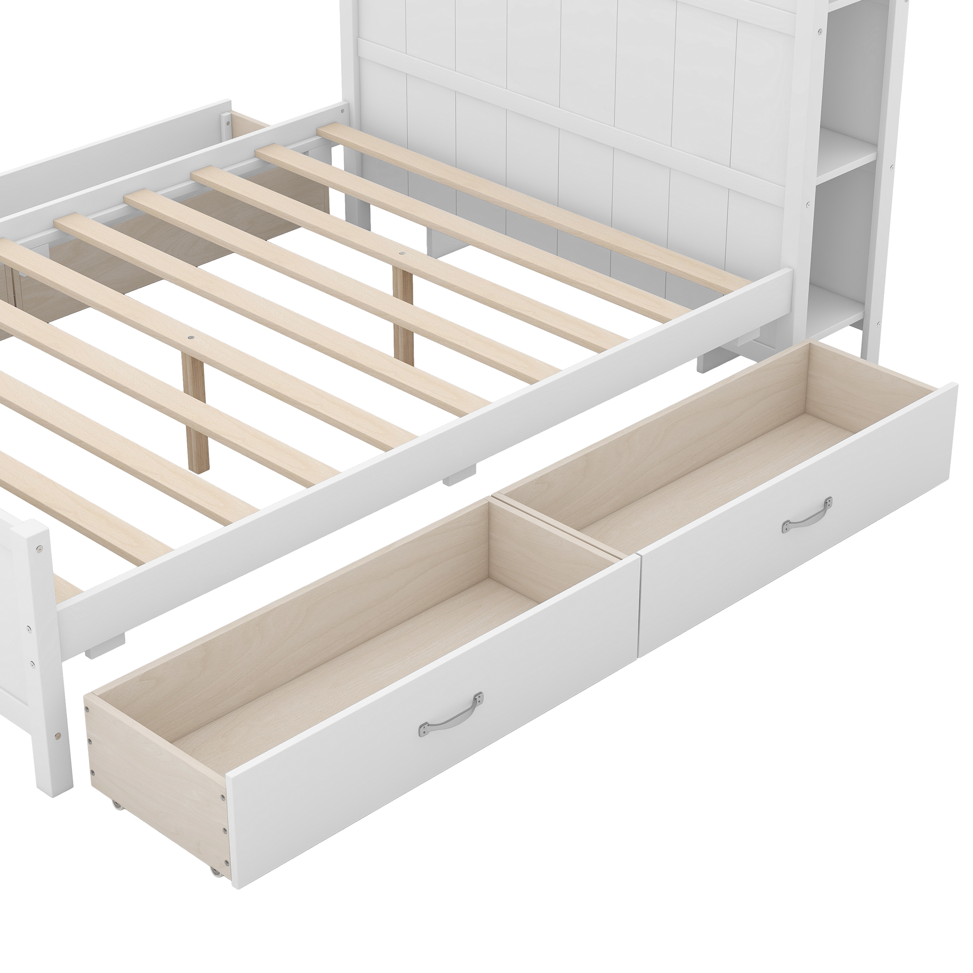  Boyel Living Full Size Platform Bed with Drawers and Storage Shelves, White/Gray